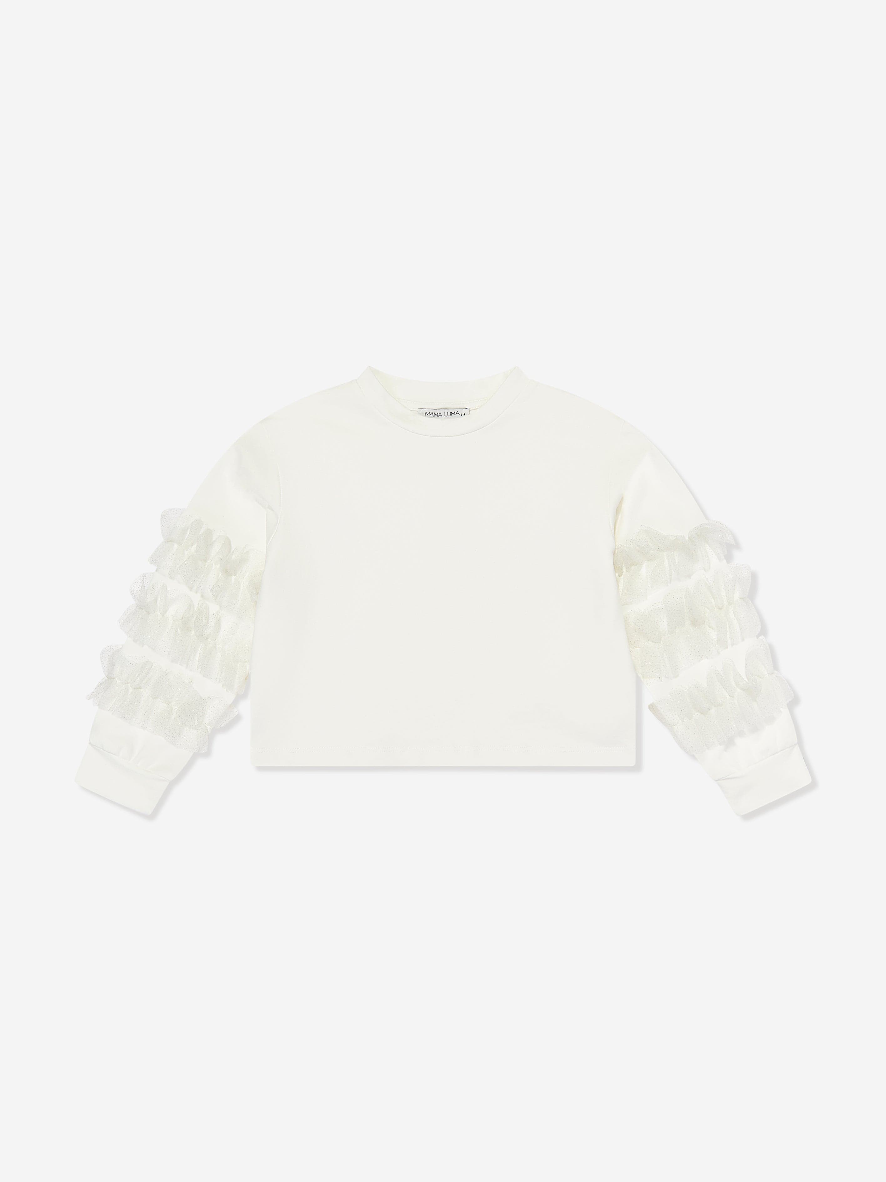 Mama Luma Girls Organza Detailed Sleeve Sweatshirt in White Cheap Shop