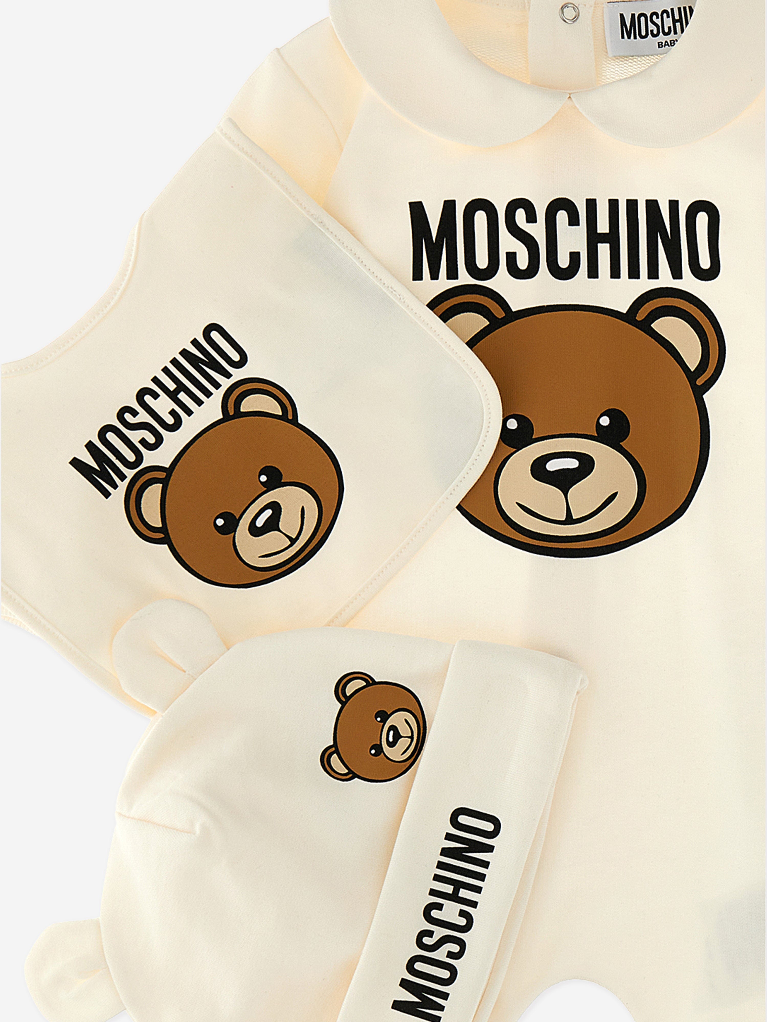 Moschino Baby Bear Logo Babygrow Gift Set in Ivory Best Sale For Sale