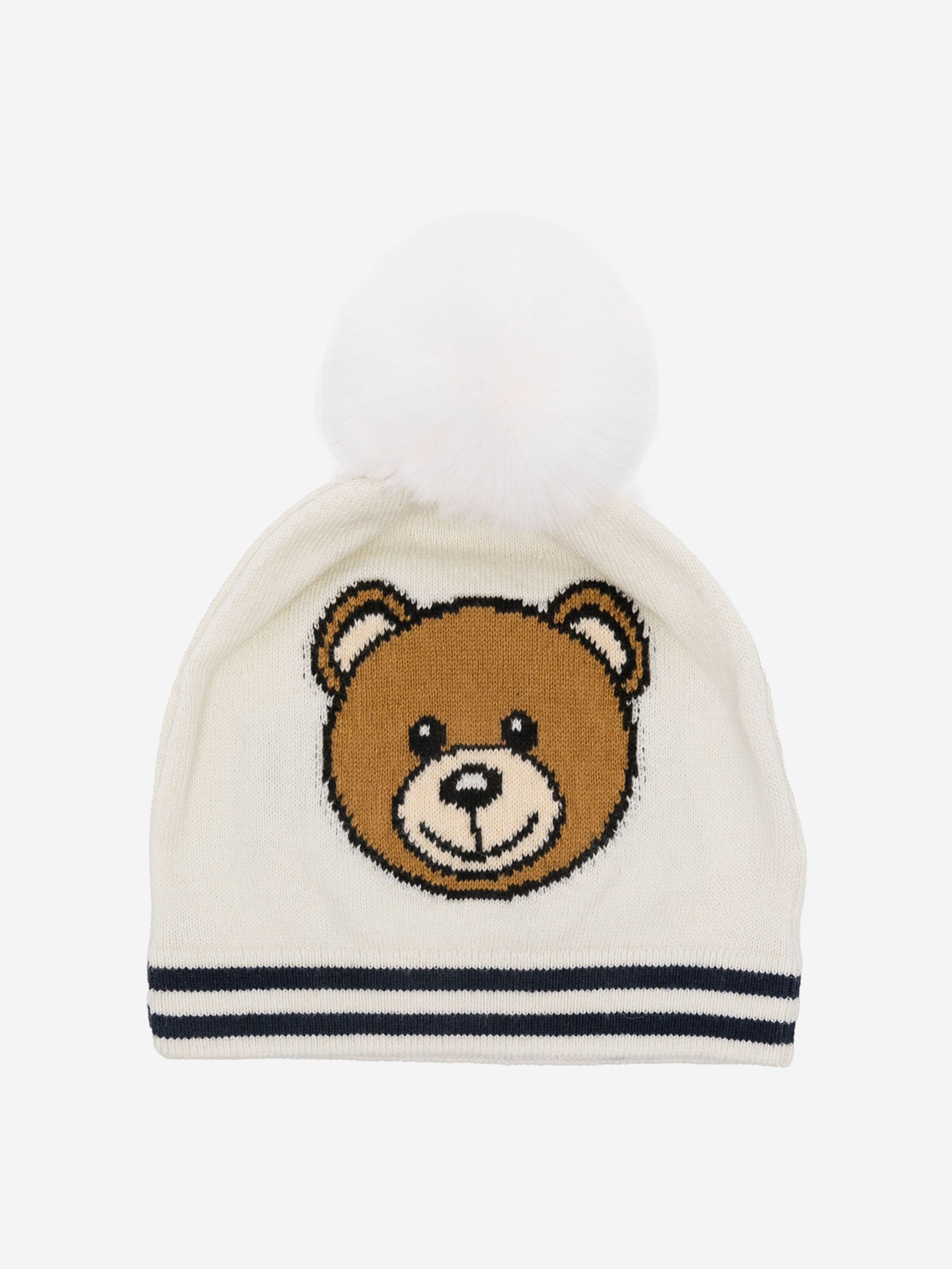 Moschino Baby Knitted Bear Bobble Hat in Ivory Free Shipping Best Store To Get
