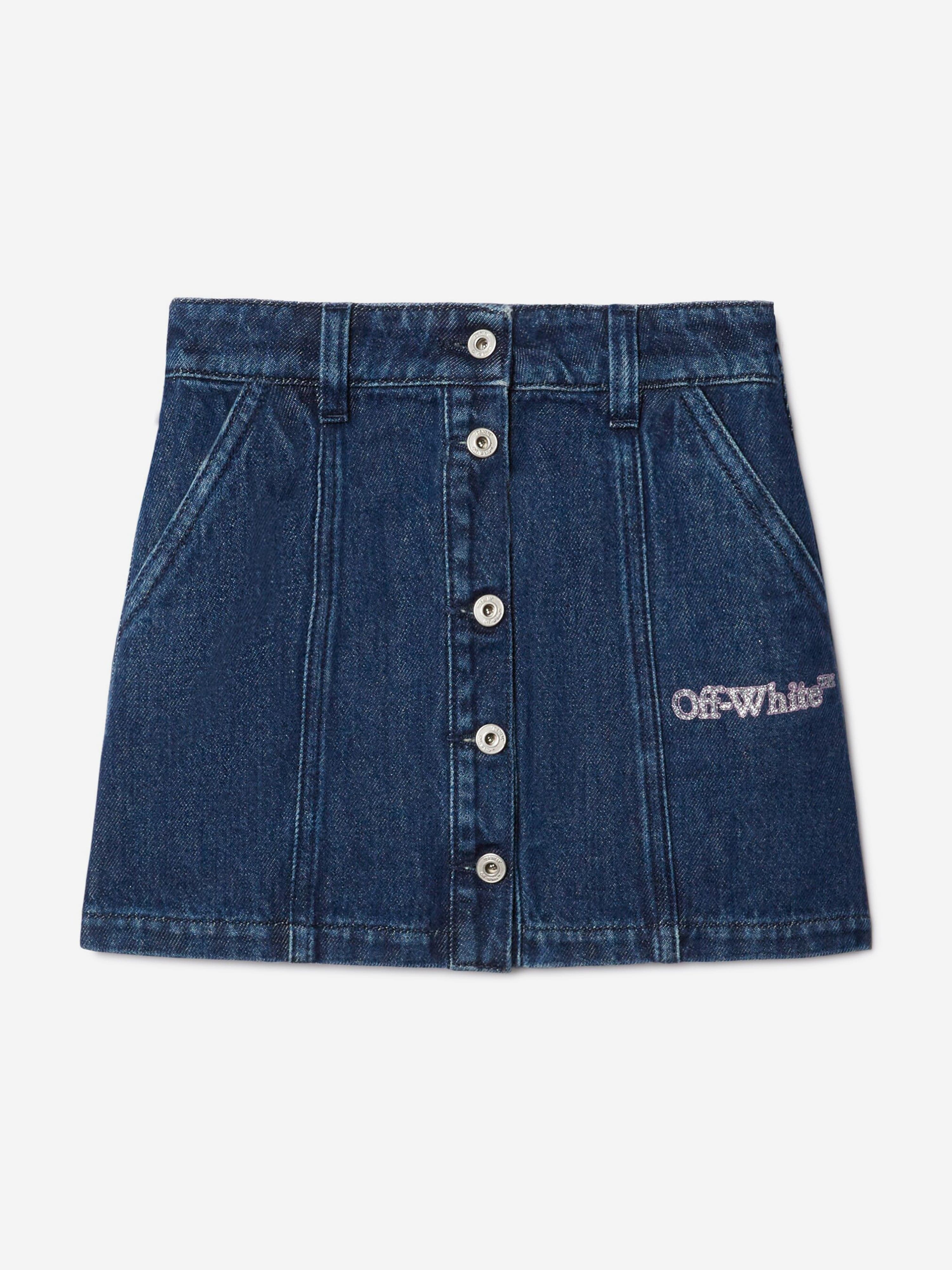Off-White Girls Bookish Glitter Denim Skirt in Blue New For Sale