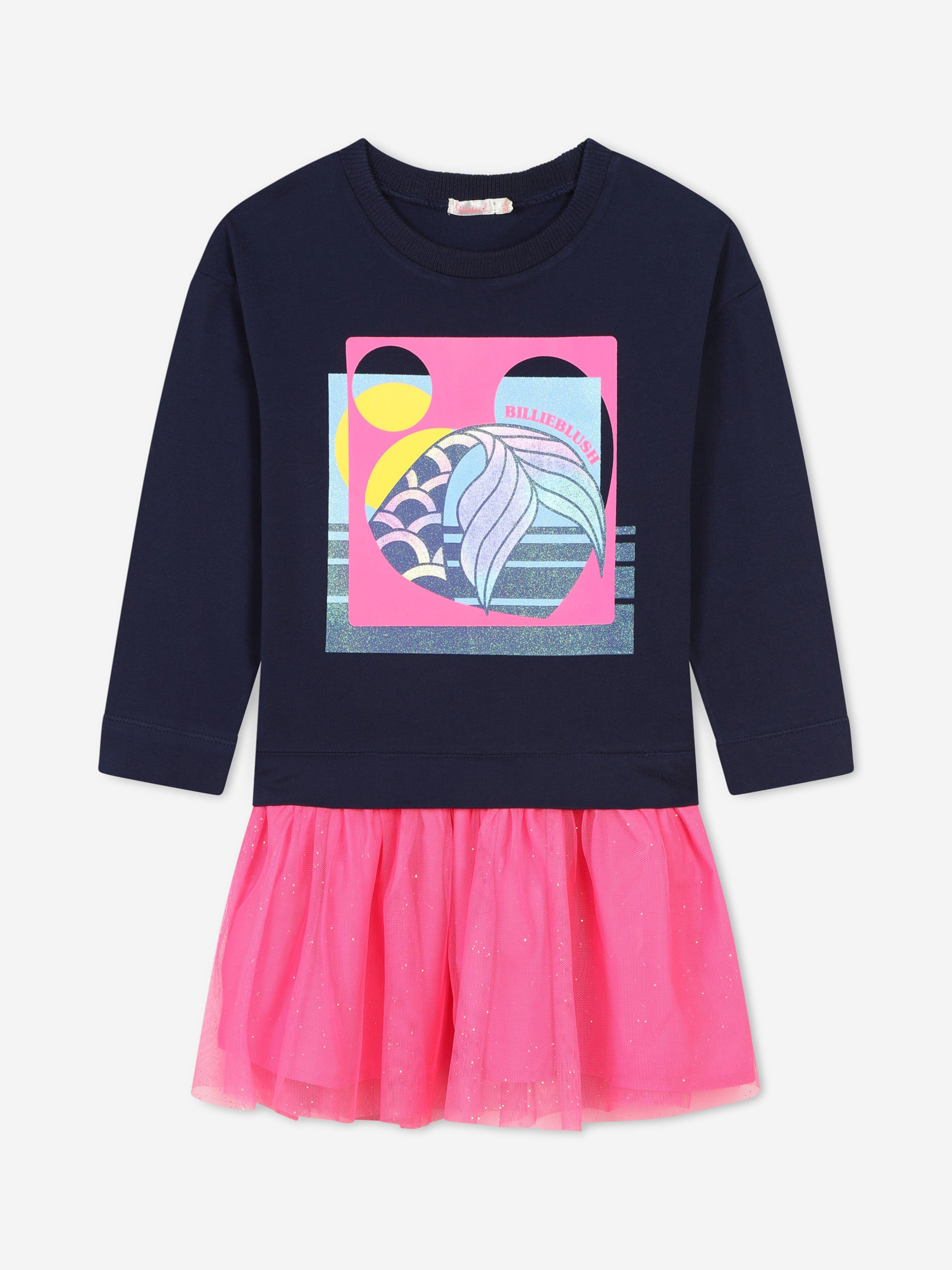 Billieblush Girls Bimaterial T-Shirt Dress in Navy Cheap Sale Huge Surprise