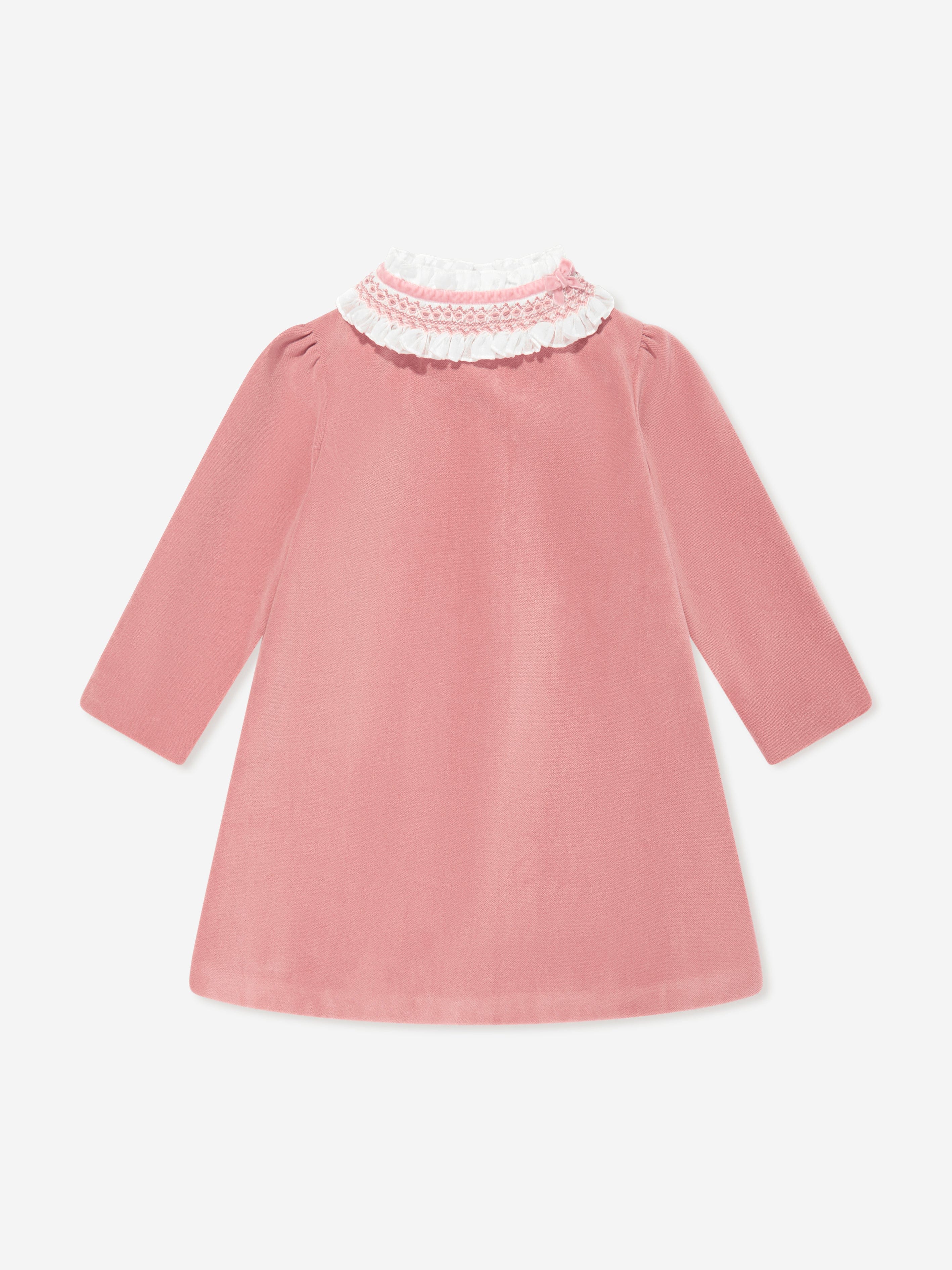 Girls Velvet Smocked Dress in Pink Clearance Order