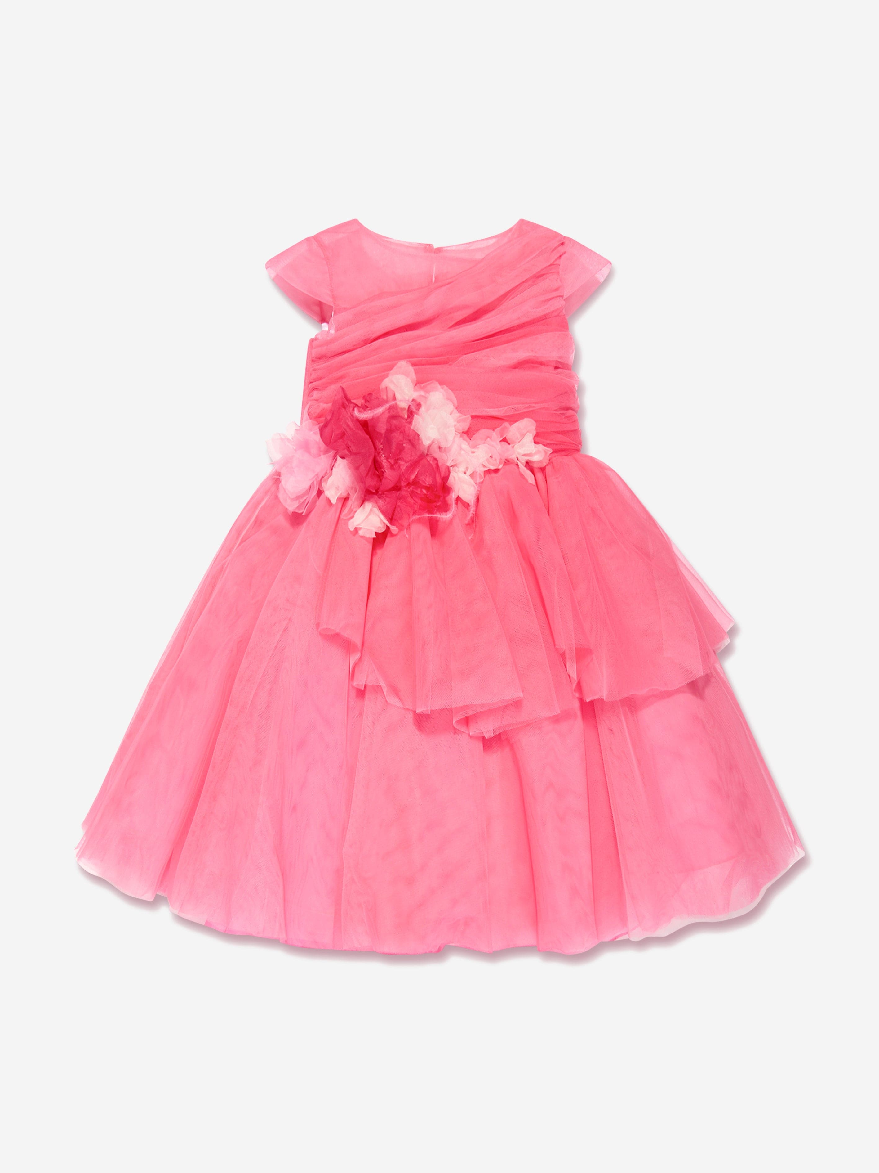 Marchesa Girls Draped Bodice Flower Embellished Tulle Gown in Pink Outlet Nicekicks