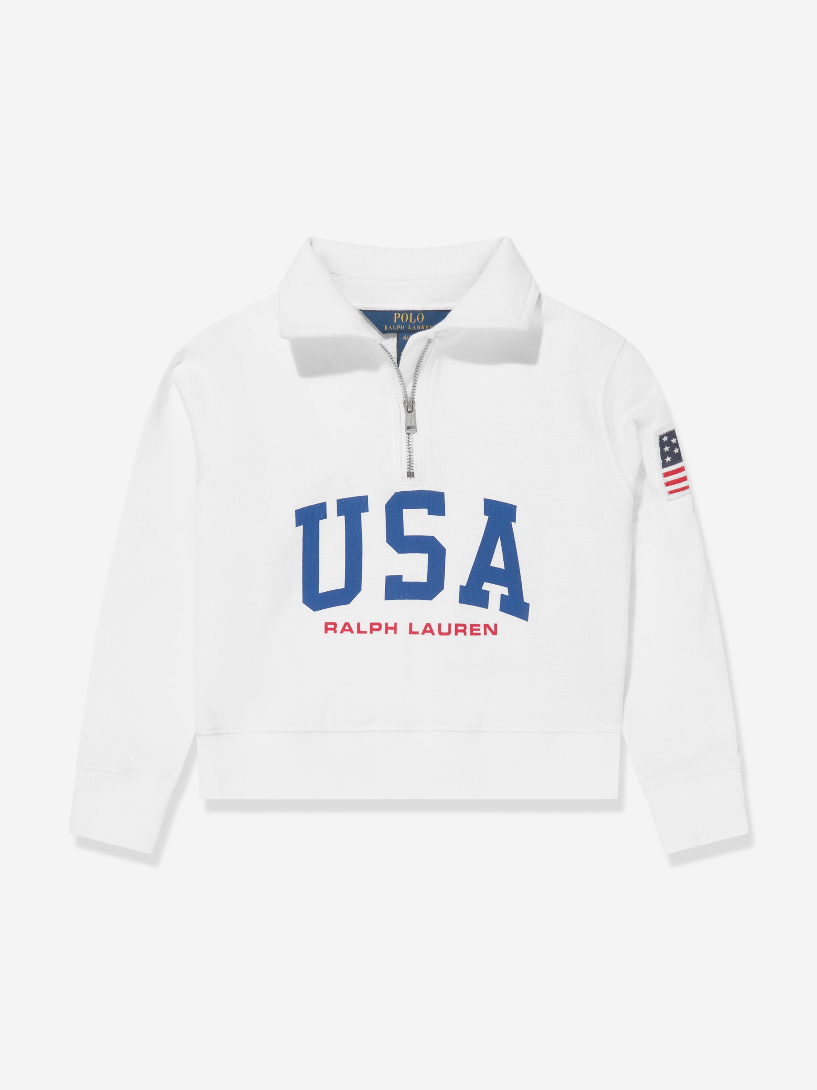 Ralph Lauren Girls USA Half Zip Sweatshirt in White Cheap Pice Buy Discount