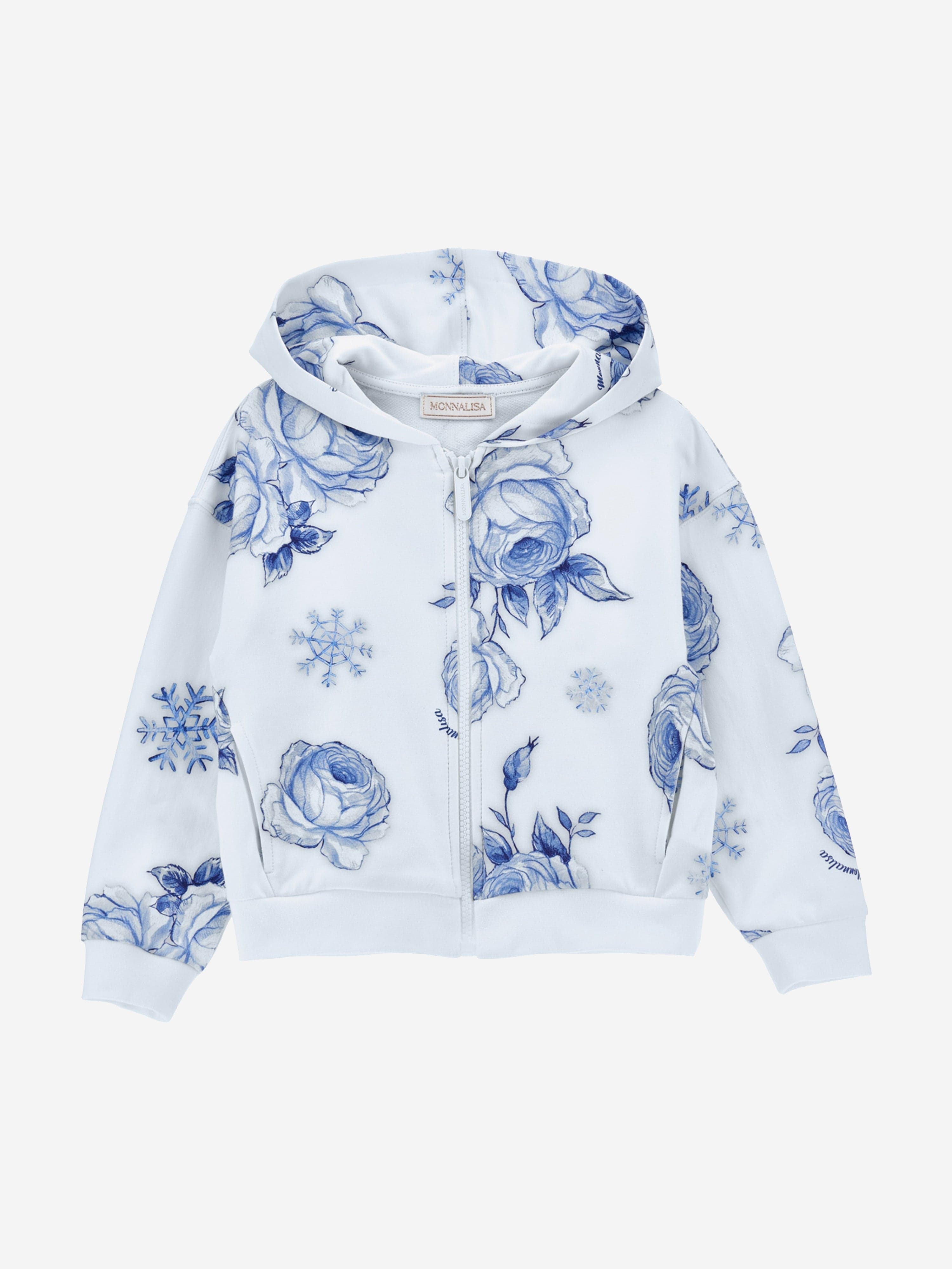 Monnalisa Girls Floral Zip Up Top in Blue New Arrival