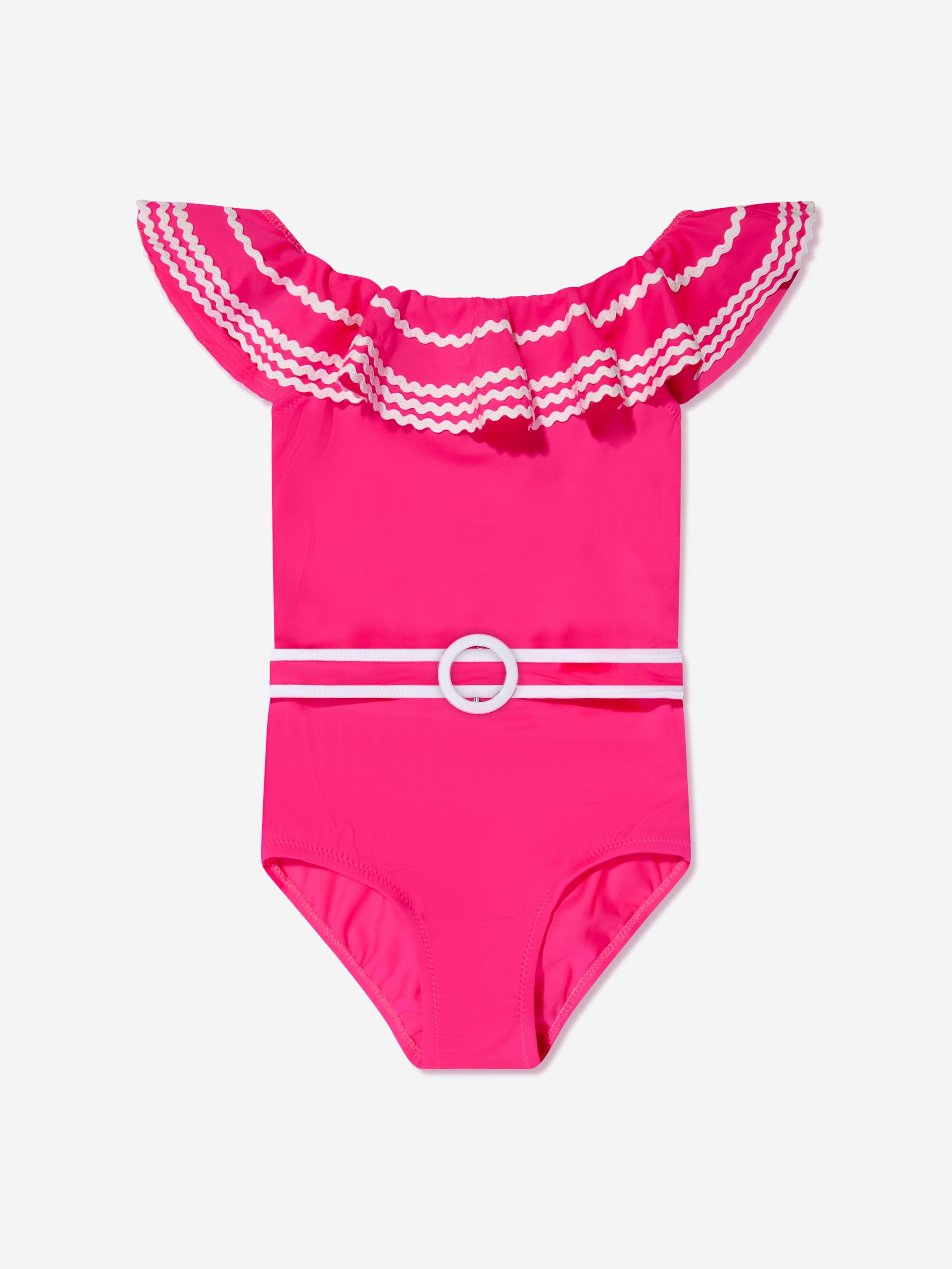Nessi Byrd Girls Zizi Off Shoulder Swimsuit in Pink Outlet Amazing Pice