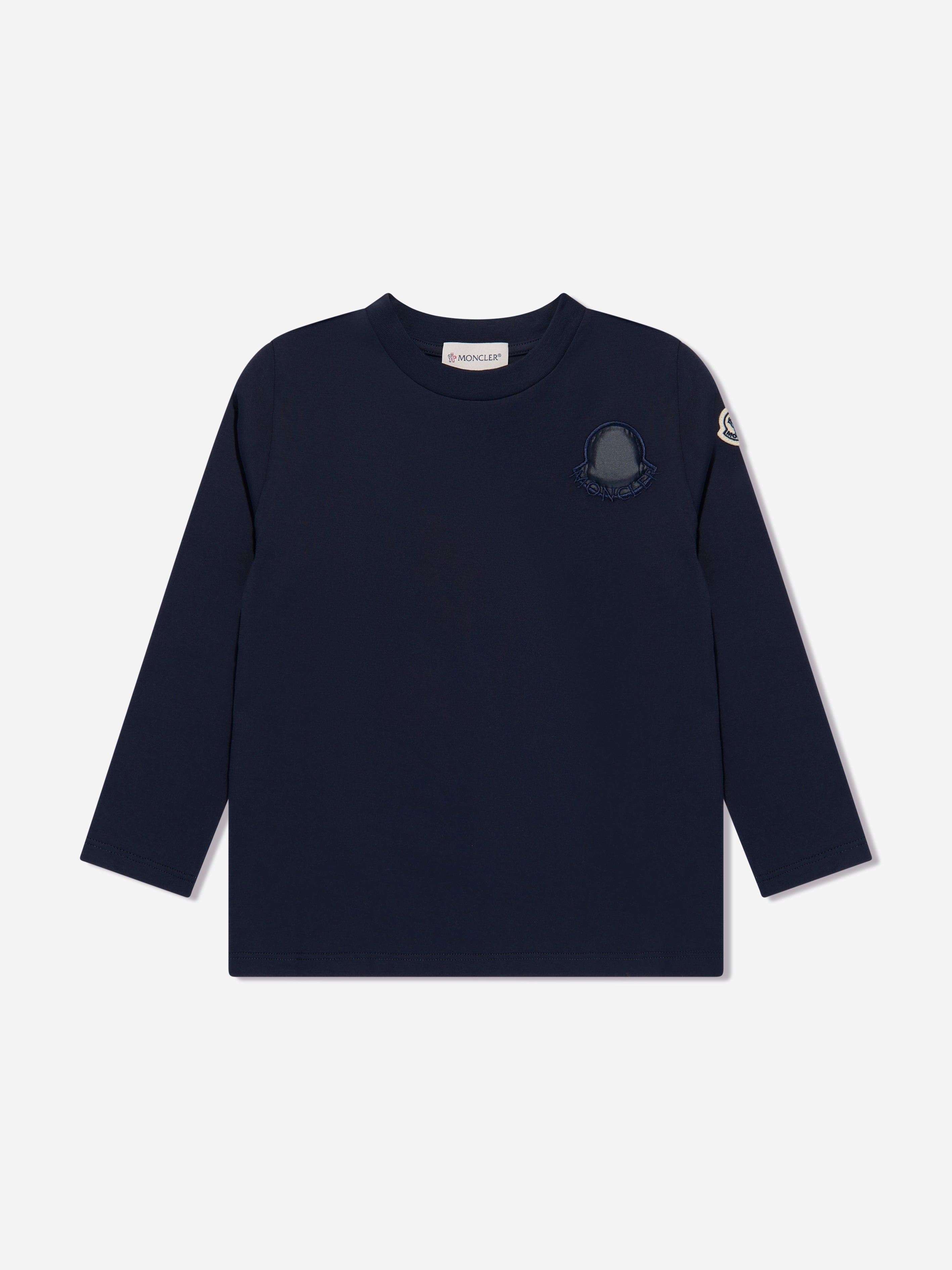 Moncler Enfant Girls Long Sleeve Logo T-Shirt in Navy Online Cheap Pice