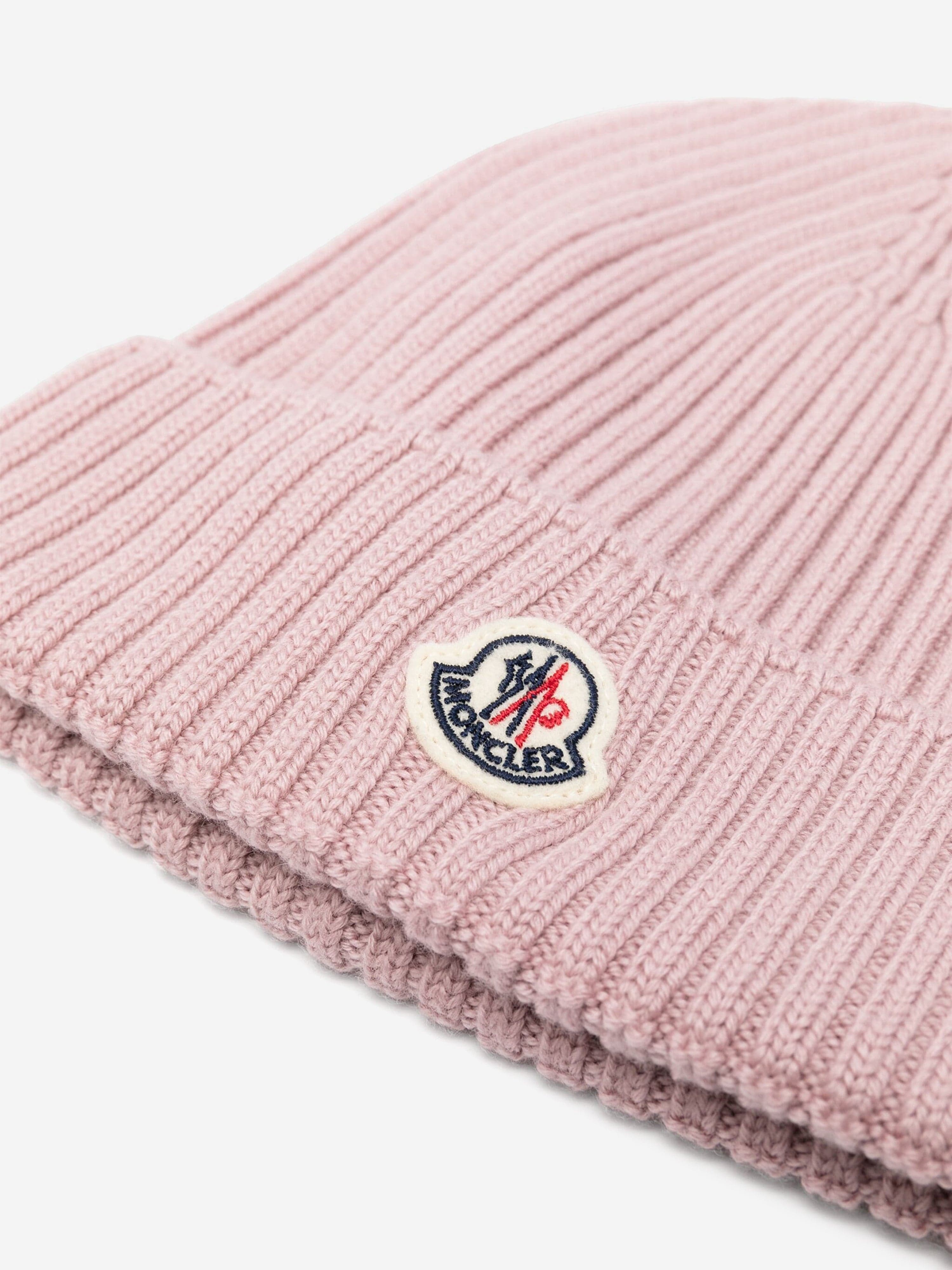 Moncler Enfant Girls Wool Beanie Hat in Pink Visit New
