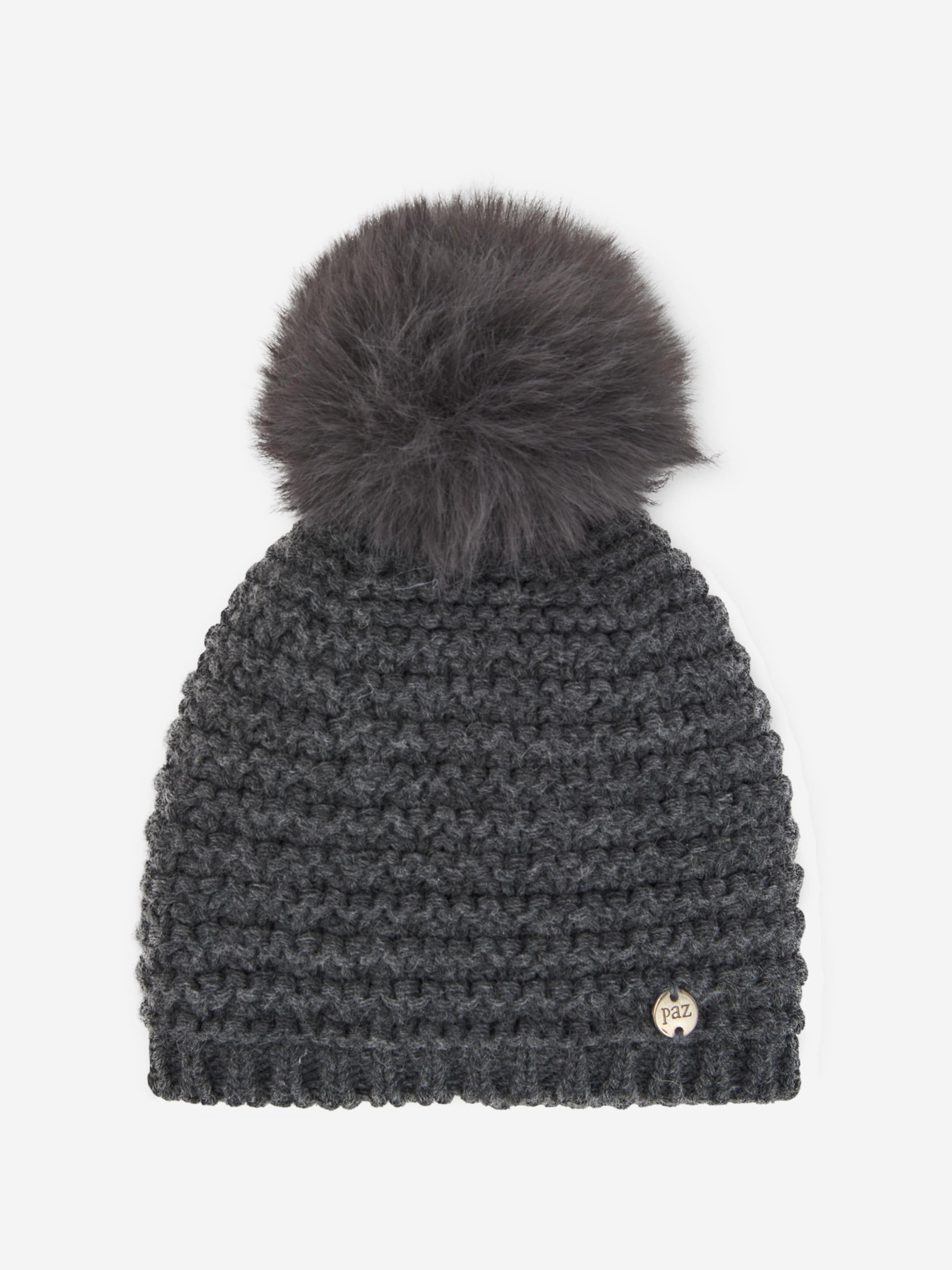 Paz Rodriguez Baby Wool Knit Pom-Pom Hat in Grey New Arrival