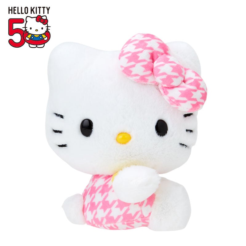 Hello Kitty 50th Anniv. Plush Mascot (Pink Houndstooth) Free Shipping Purchase