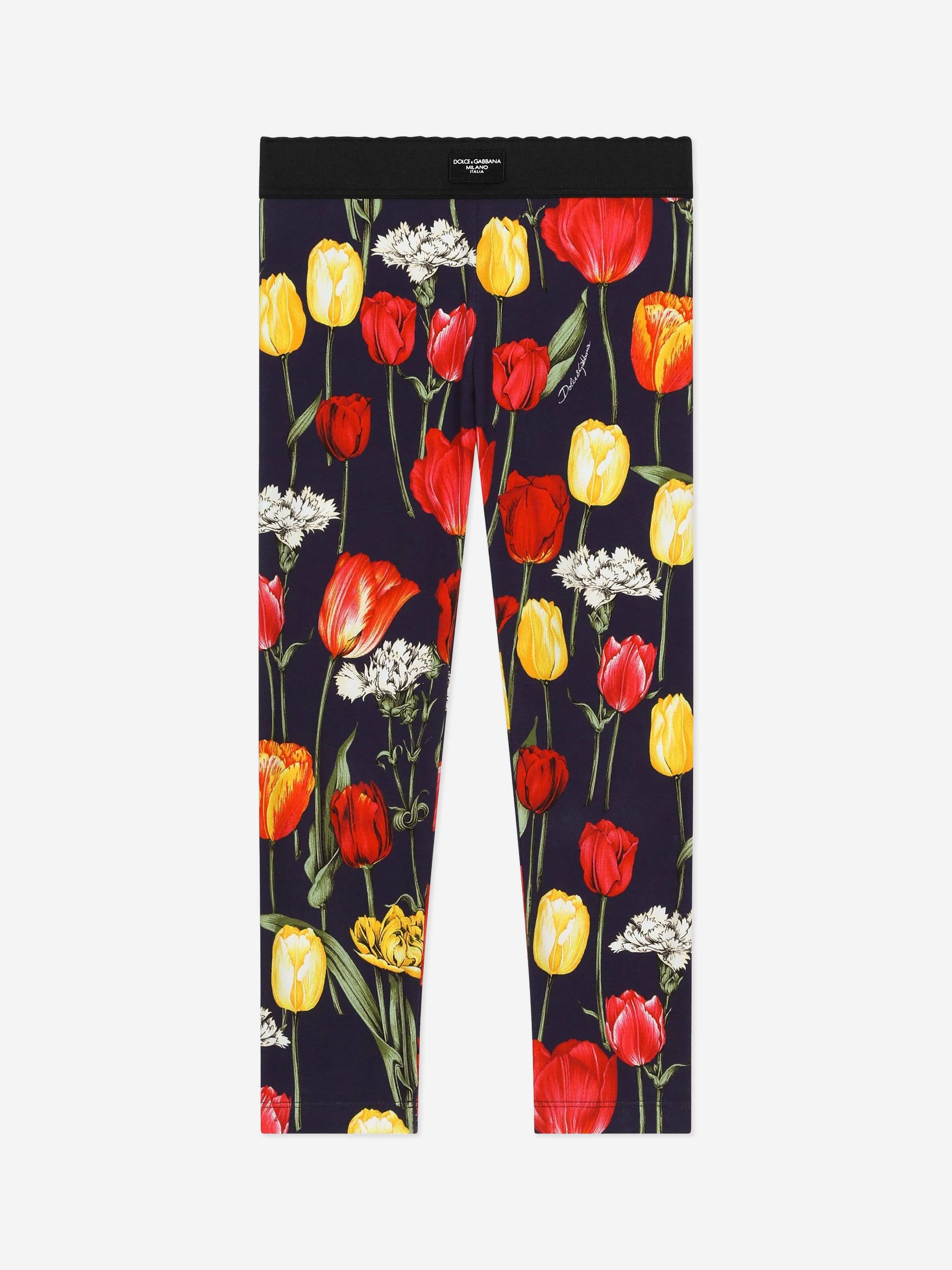 Dolce & Gabbana Girls Tulip Print Leggings in Multicolour Best Seller