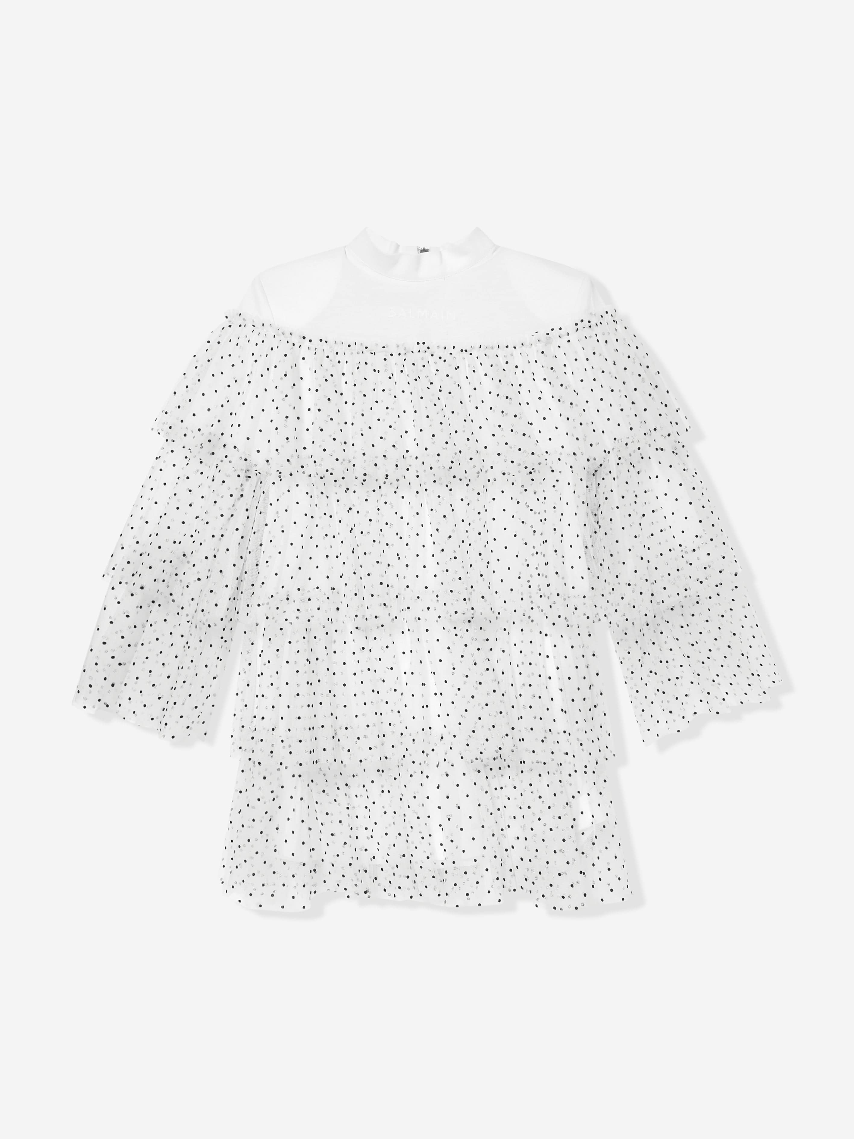 Balmain Girls Tiered Tulle Dress in White Best Wholesale Cheap Pice