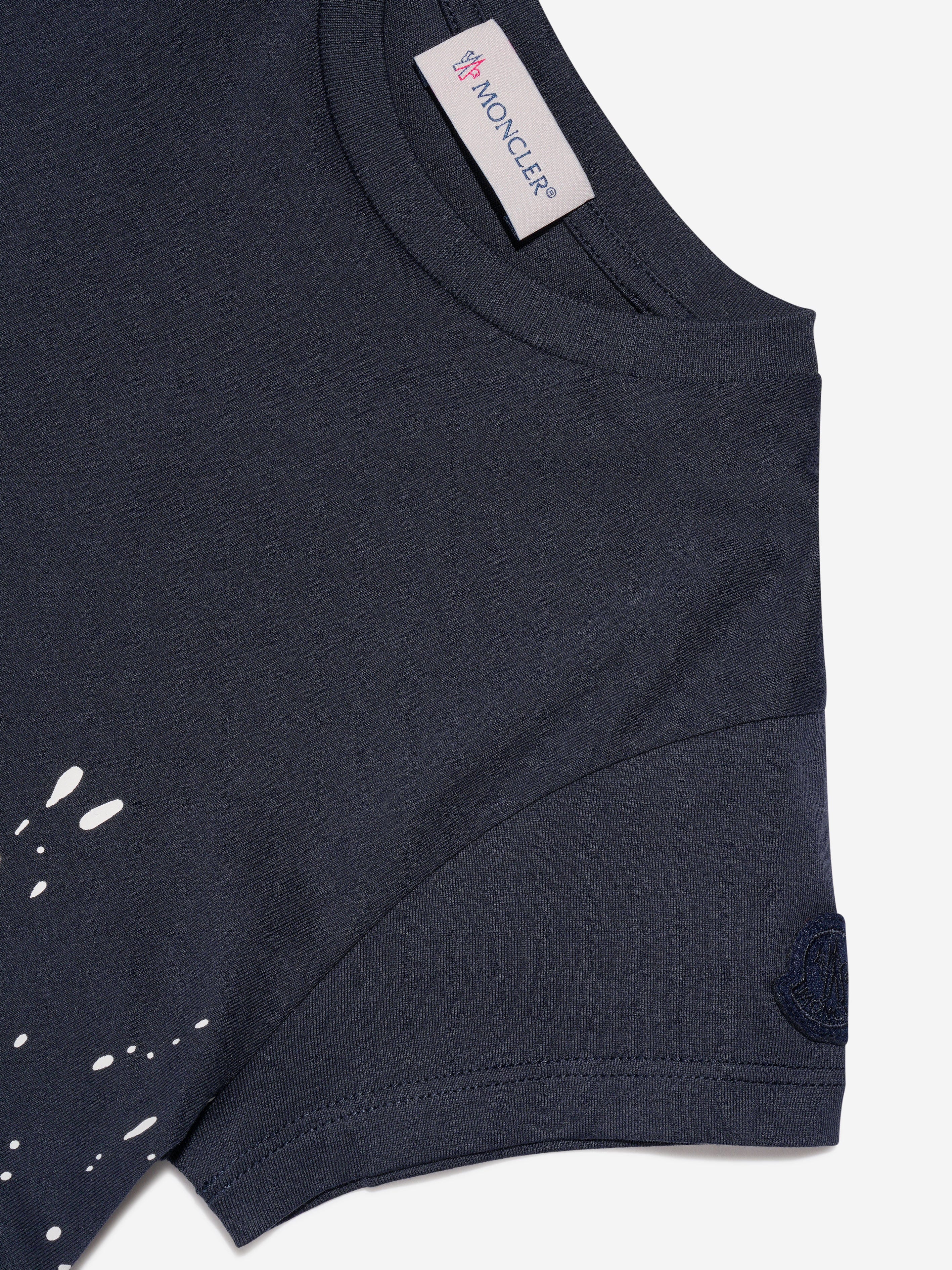 Moncler Enfant Girls Logo Print T-Shirt in Navy Cheap For Cheap