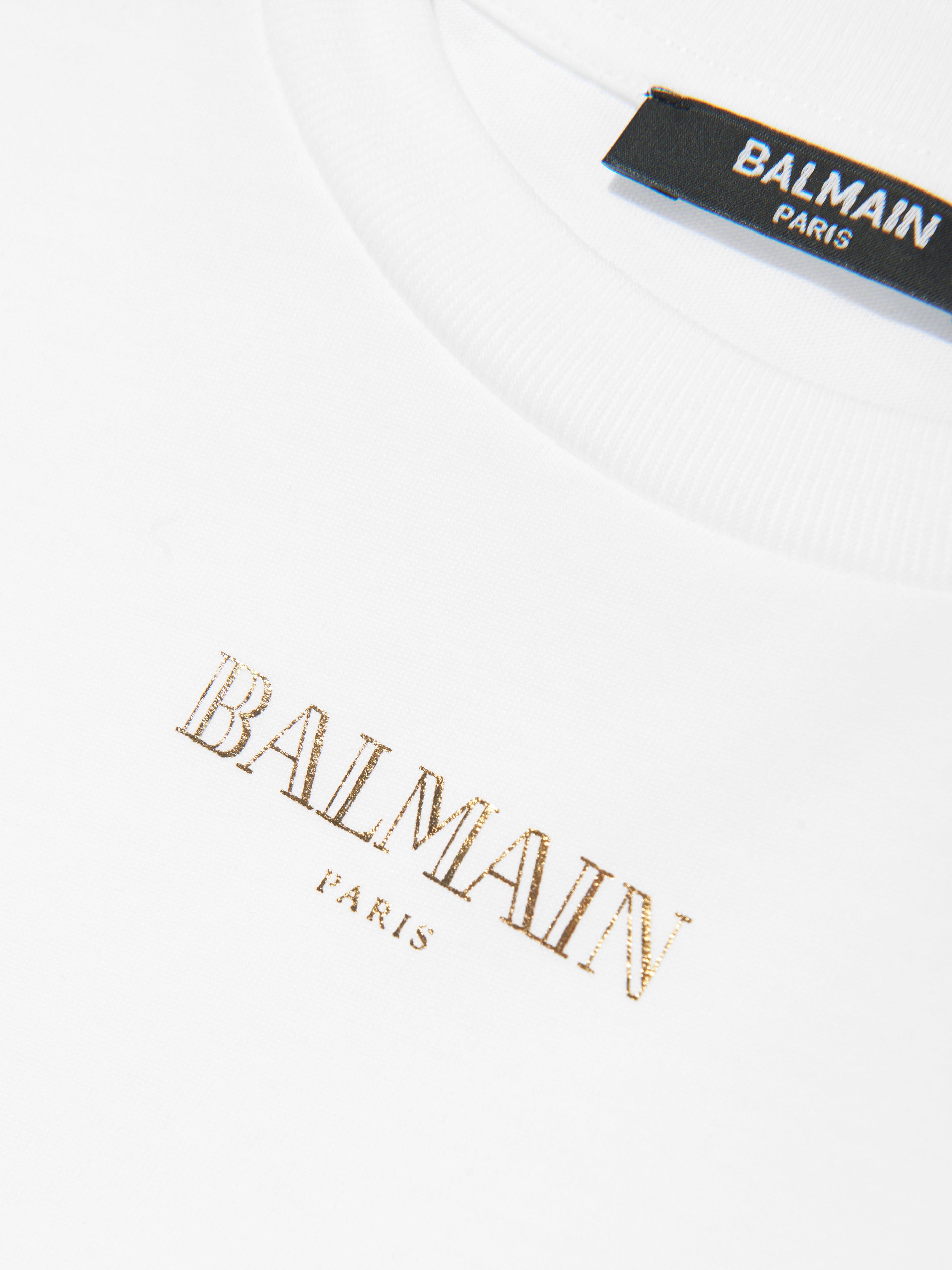 Balmain Girls Buttoned Logo T-Shirt in White Online Online Cheap Online