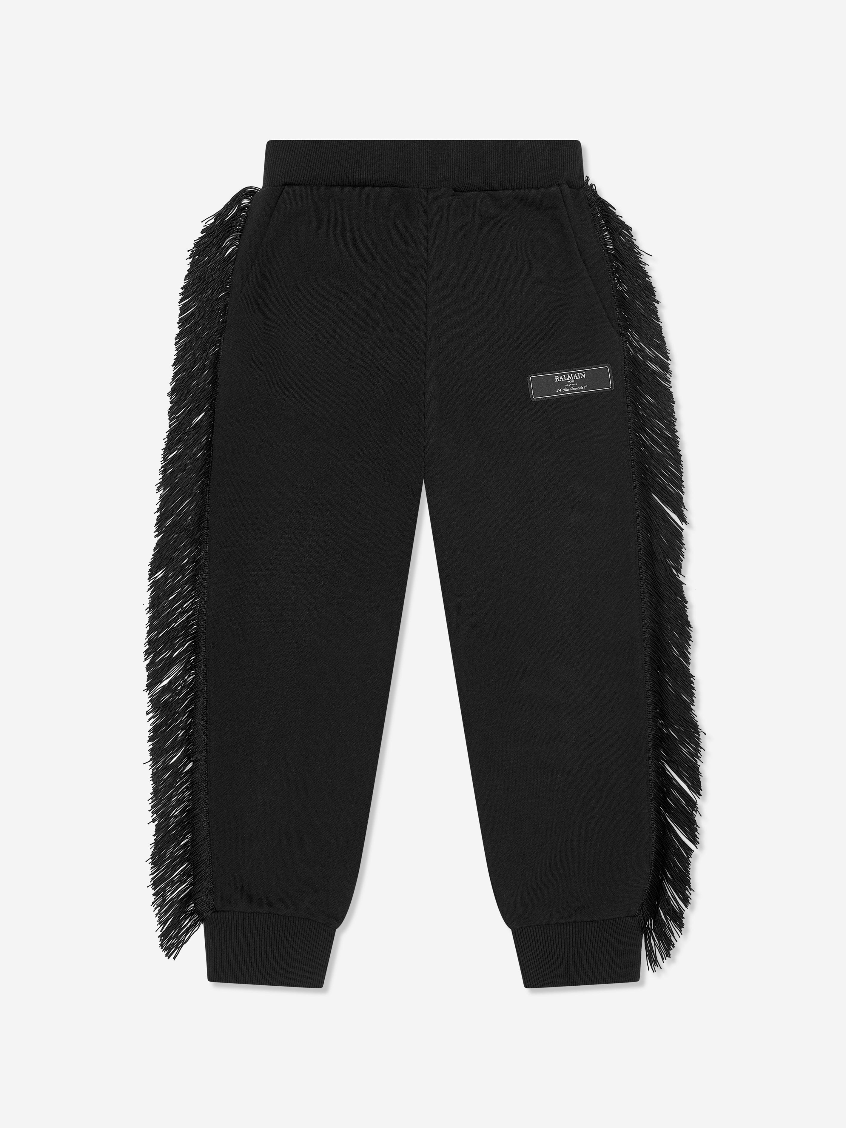 Balmain Girls Fringed Logo Joggers in Black Cheap For Nice