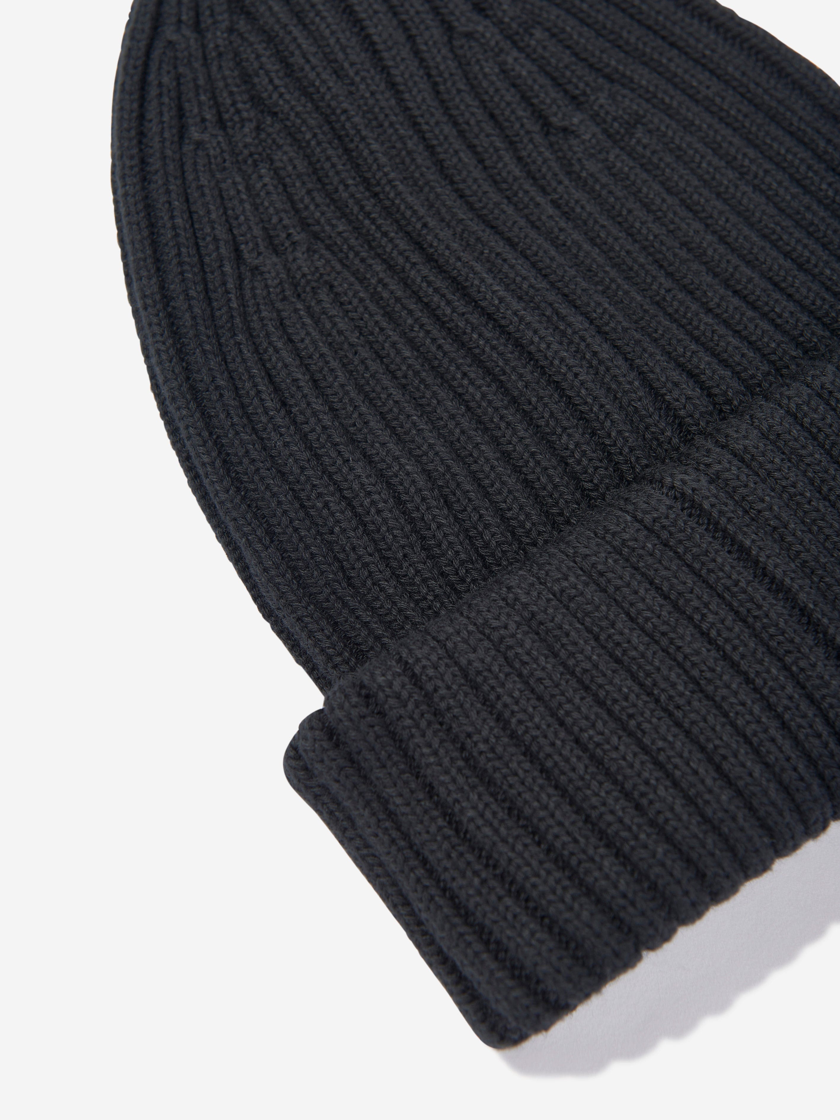 Mini Rodini Kids Knitted Rib Fold Up Hat in Black Best Place To Buy Online
