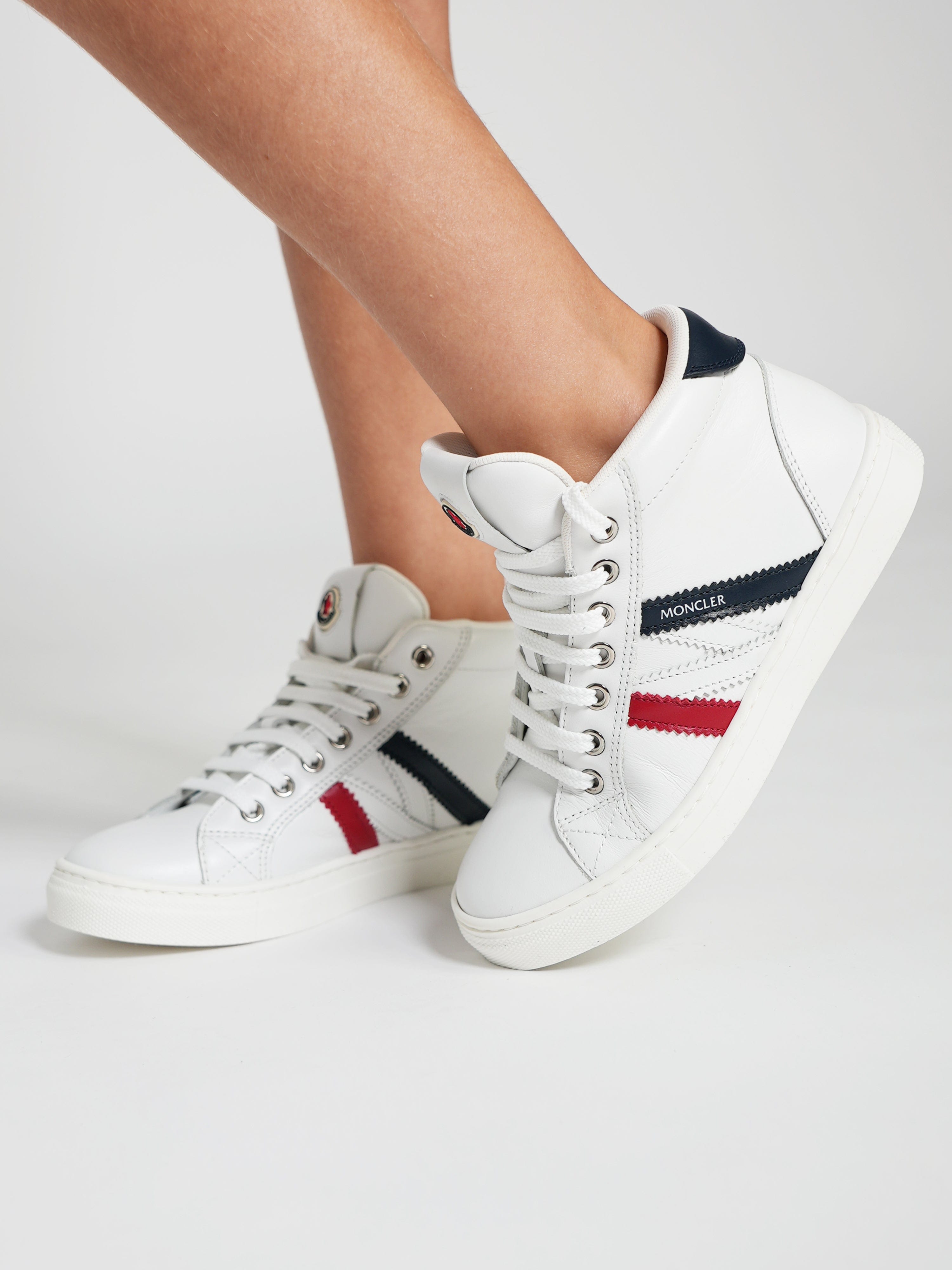 Moncler Enfant Kids Leather Monaco High Top Trainers in White Nicekicks Cheap Online