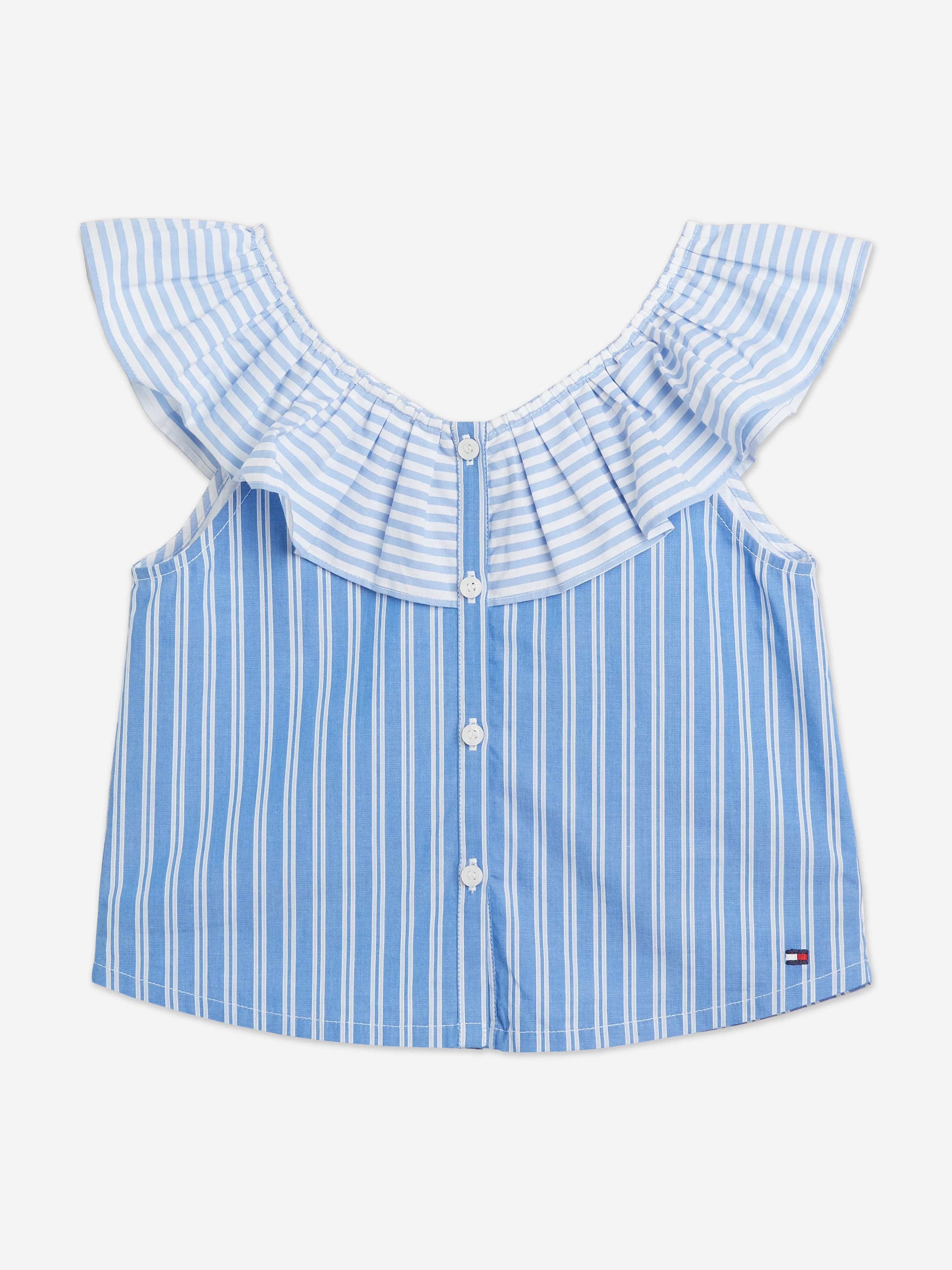Tommy Hilfiger Girls Mixed Stripe Frill Blouse in Blue Recommend Cheap Online