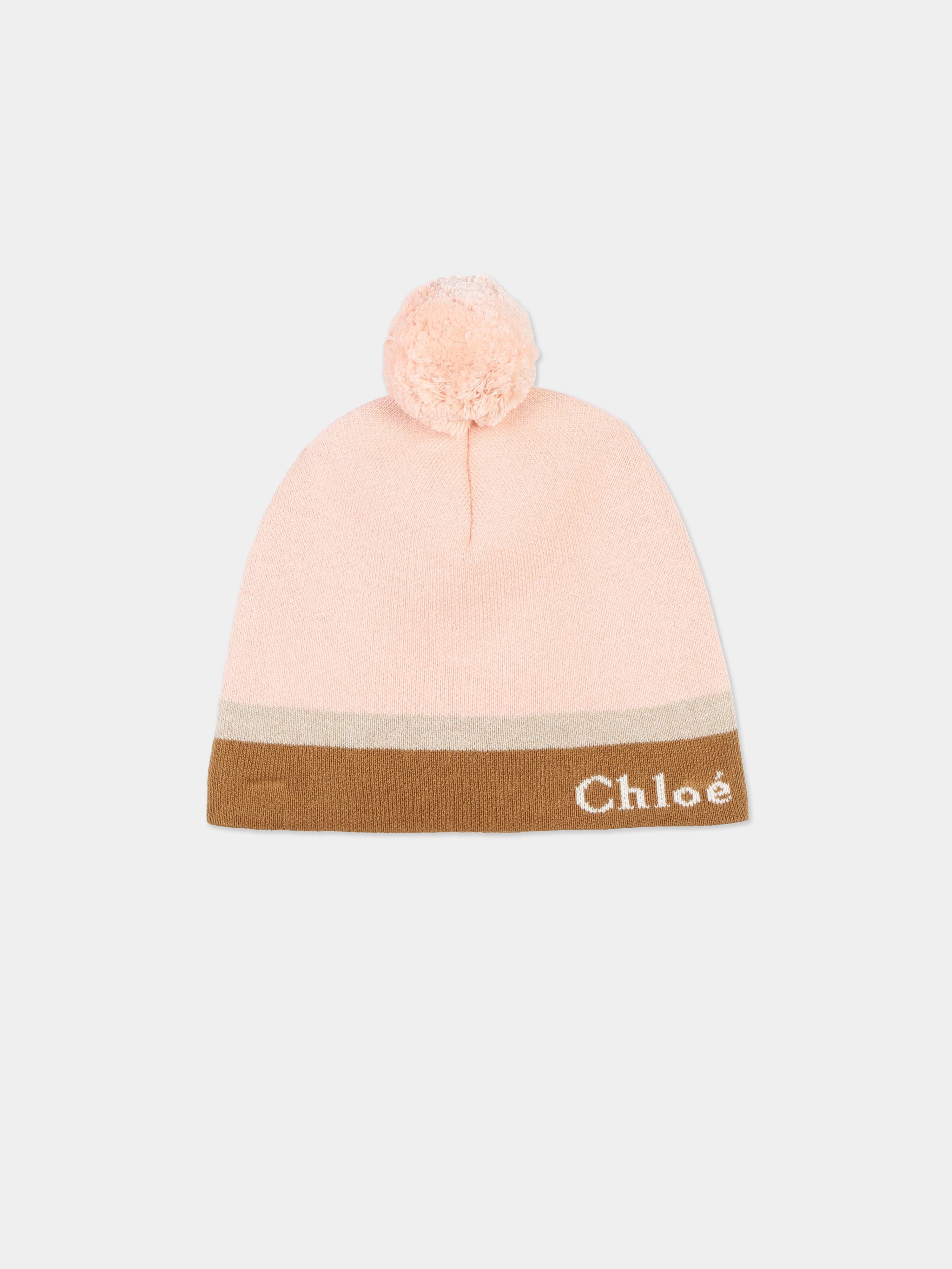 Chlo¨¦ Girls Knitted Bobble Hat in Pink Excellent