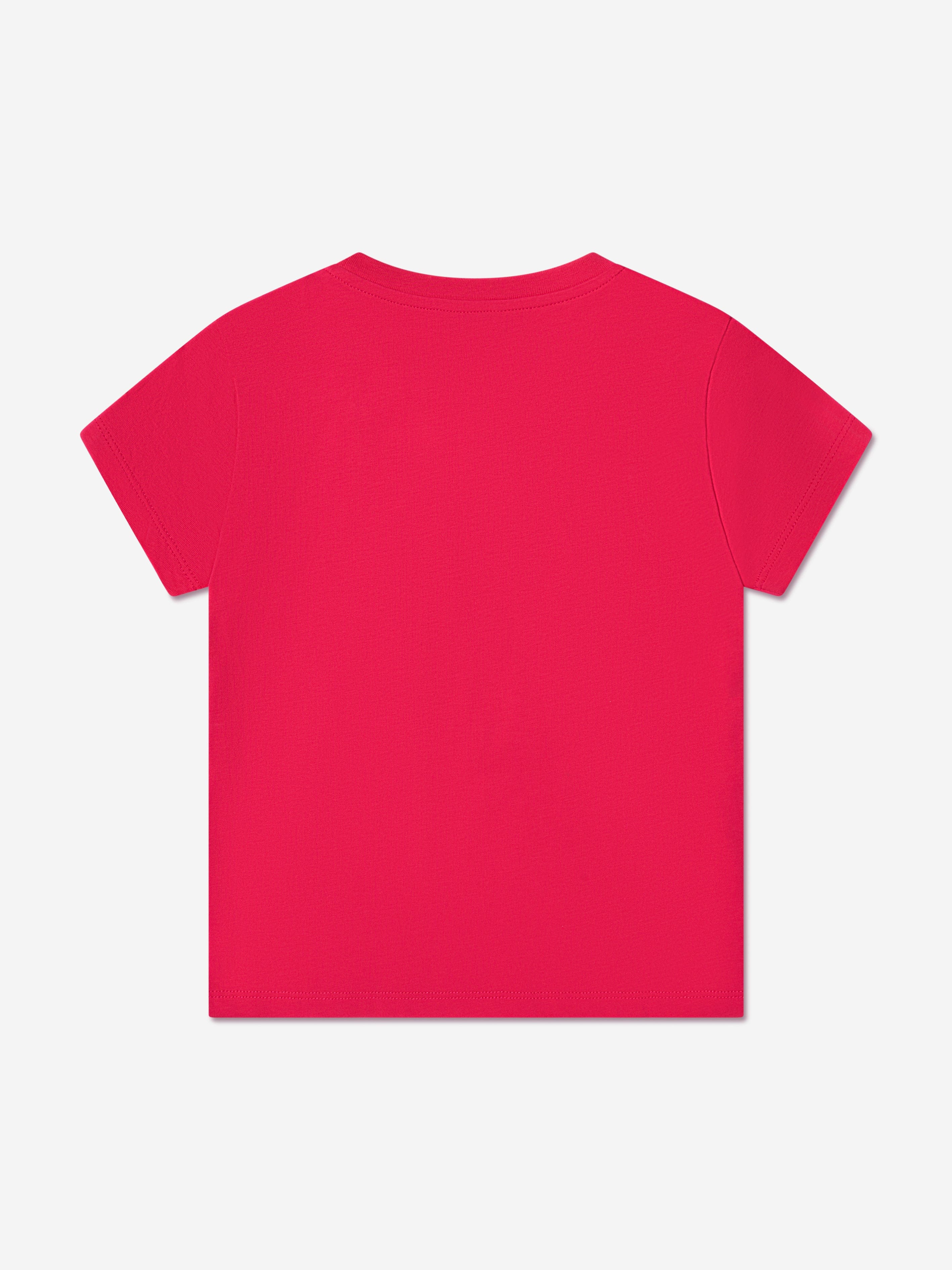 Moncler Enfant Girls Embroidered Logo T-Shirt in Red Outlet 100% Authentic
