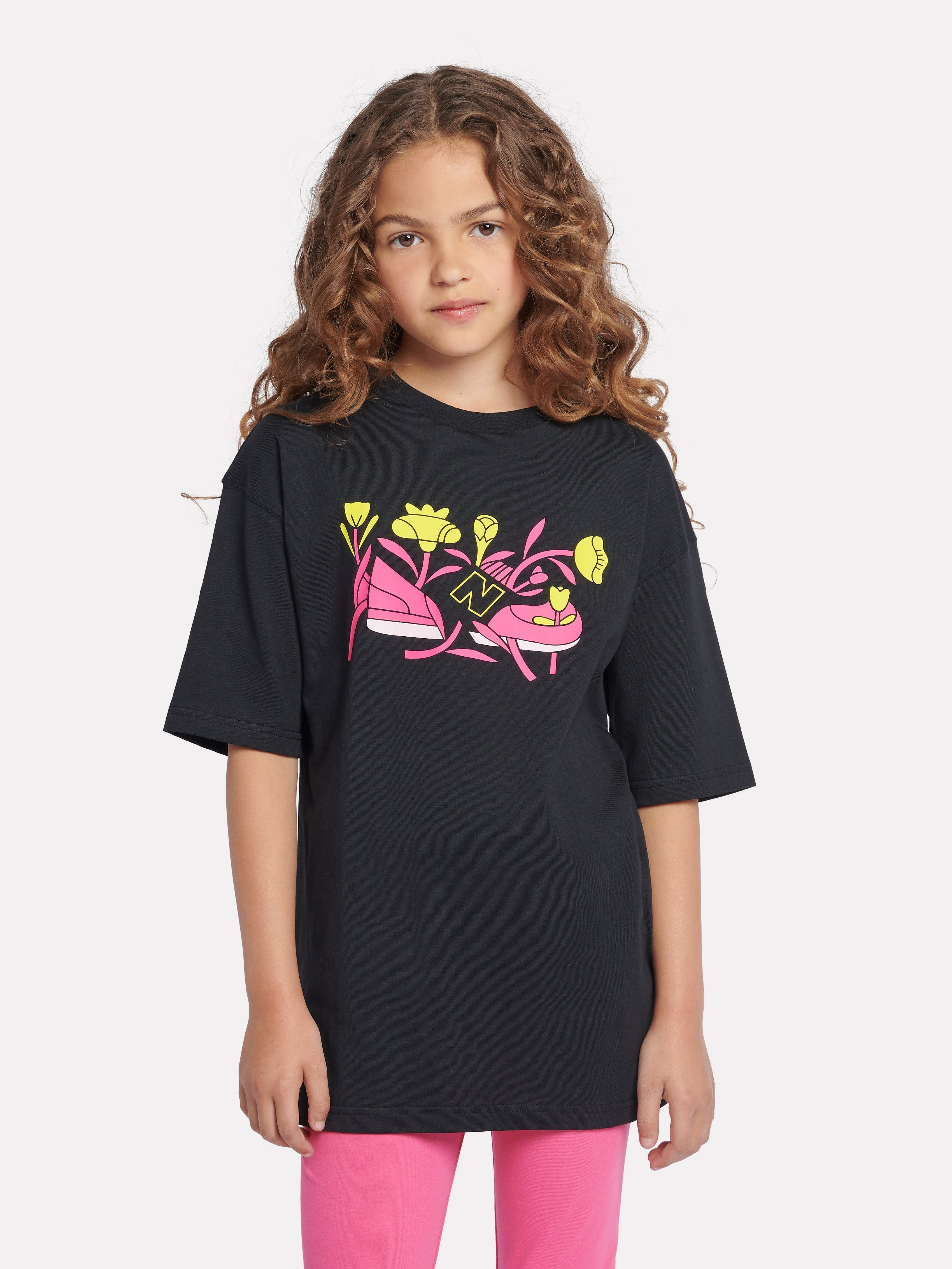 New Balance Girls Floral Shoe Graphic T-Shirt in Black Visit Sale Online