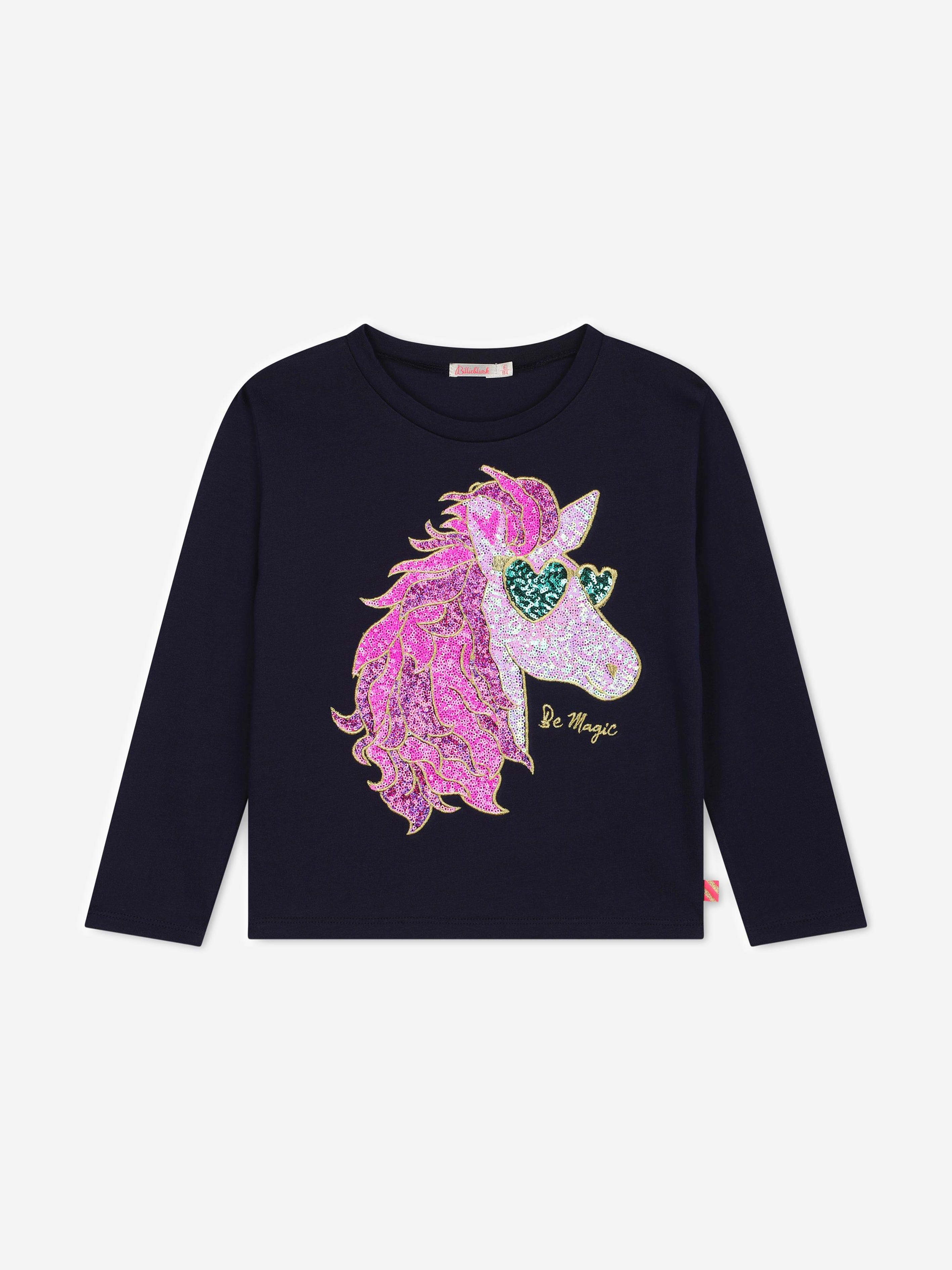 Billieblush Girls Long Sleeve Pegasus T-Shirt in Navy Free Shipping With Credit Card