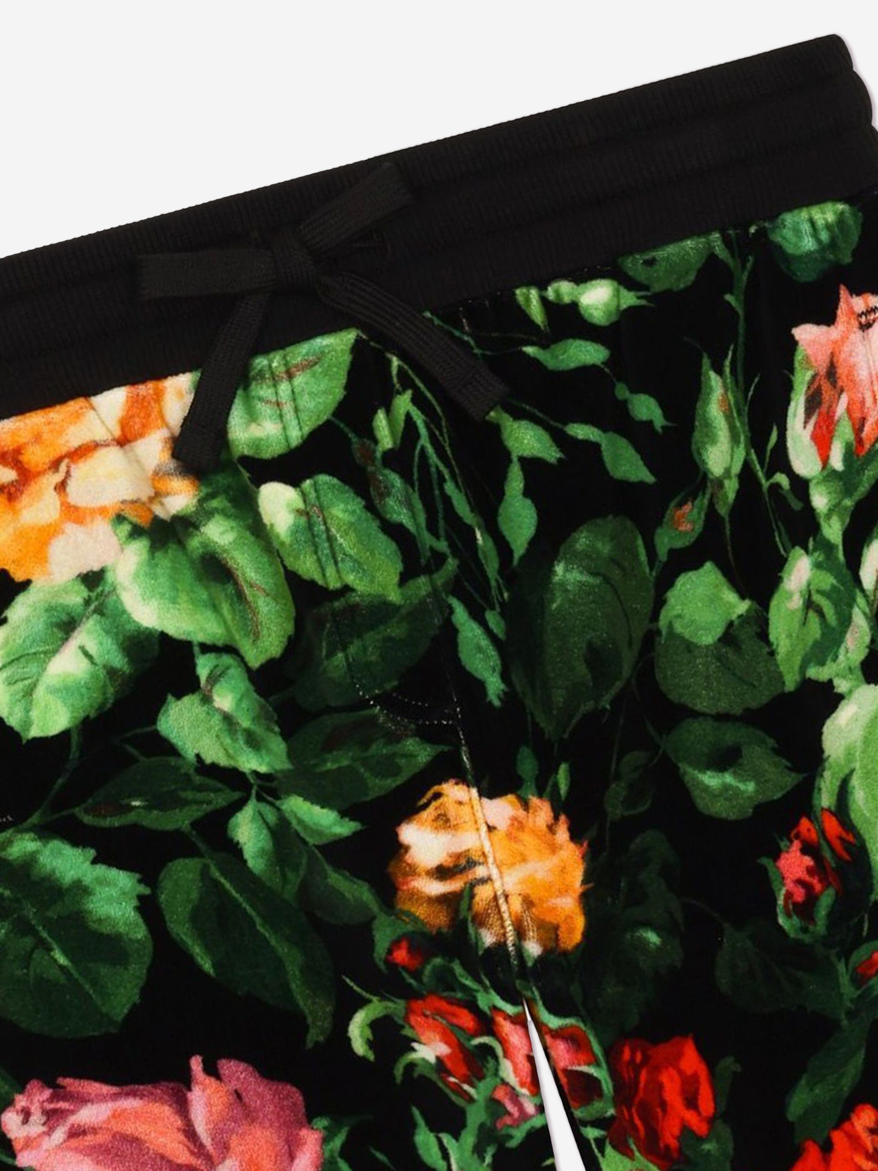 Dolce & Gabbana Girls Rose Print Joggers in Multicolour Sale New