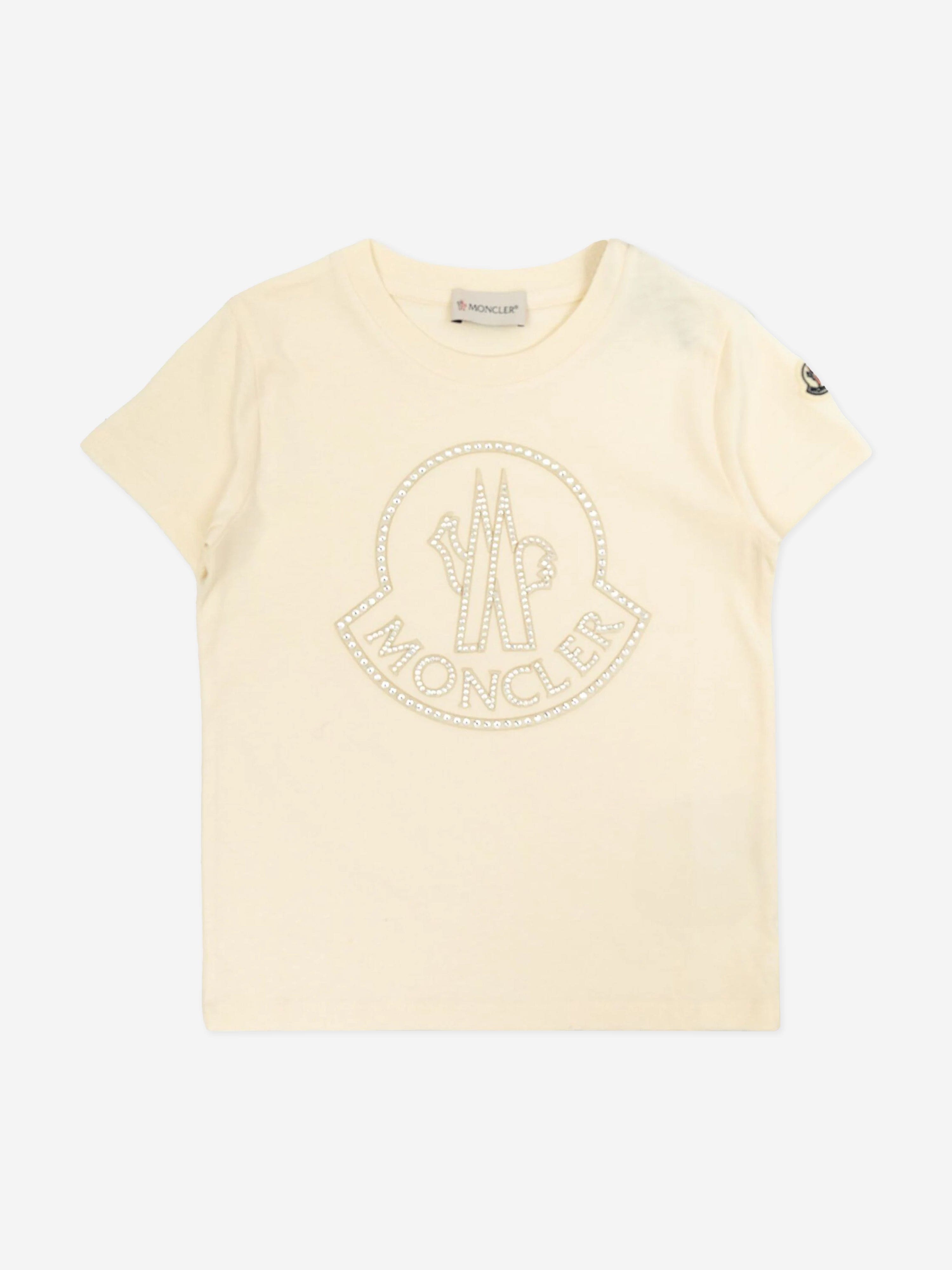 Moncler Enfant Girls Logo T-Shirt in Ivory 2025 Newest Sale Online
