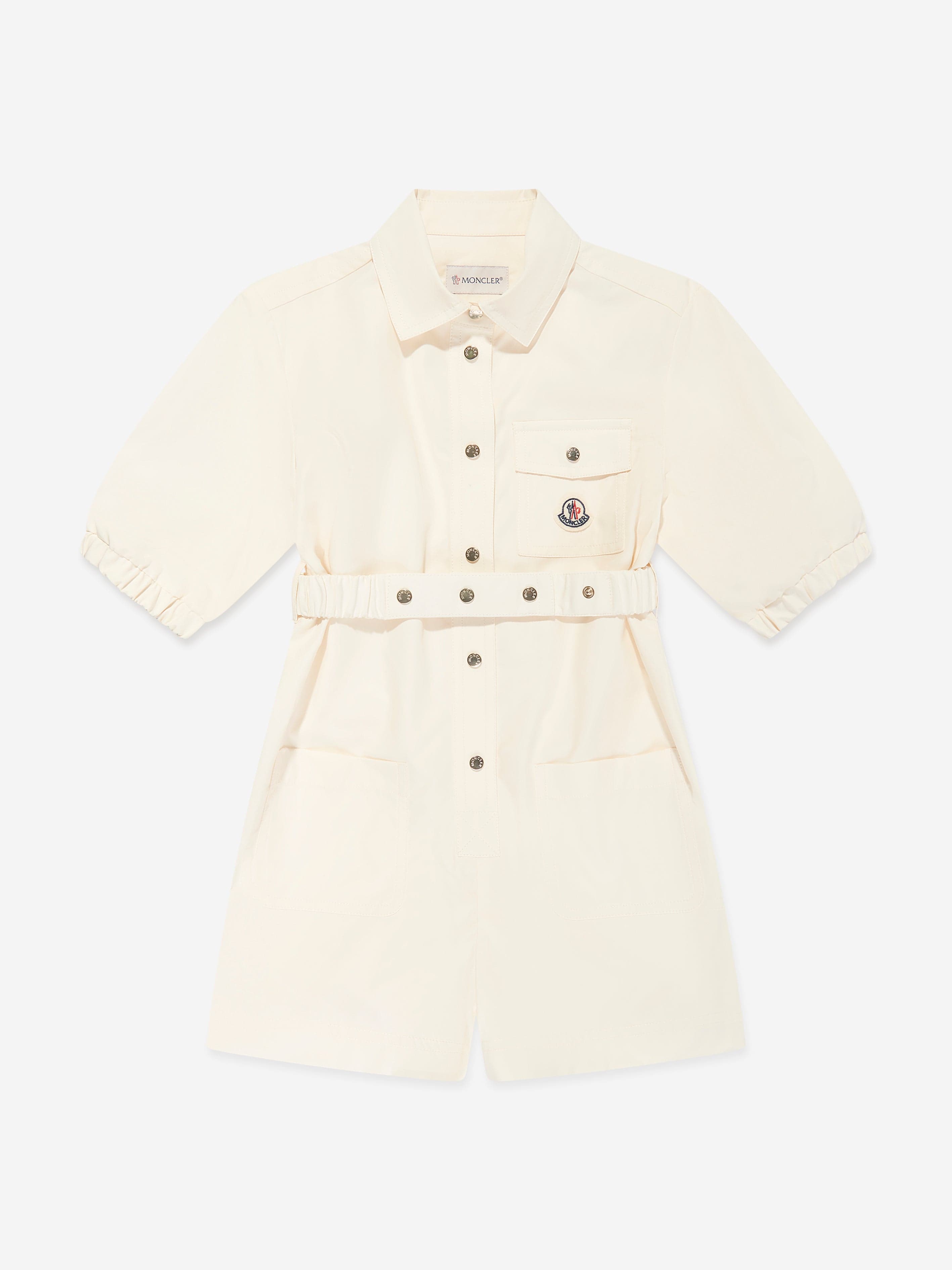 Moncler Enfant Girls Cotton Playsuit in Ivory With Paypal Free Shipping