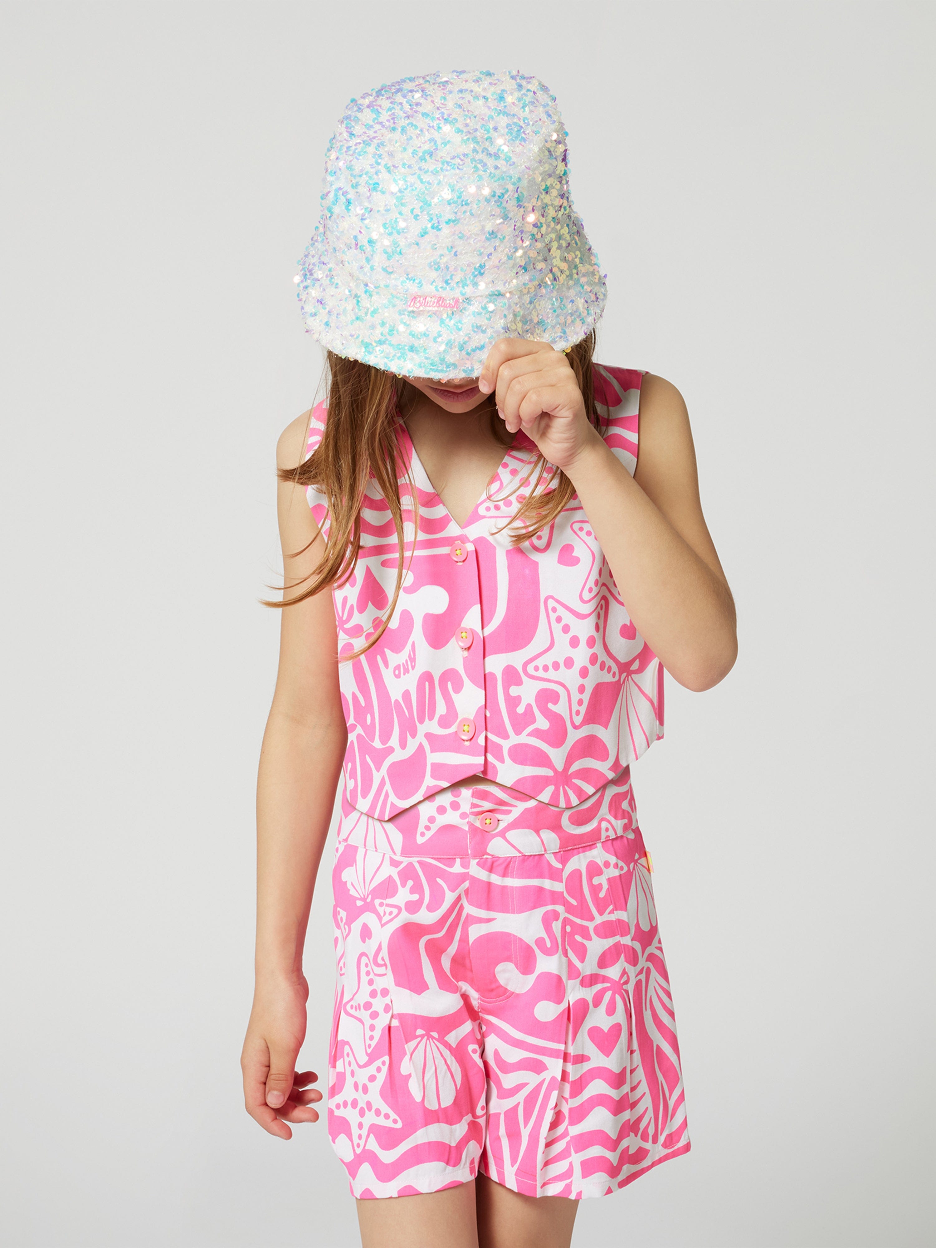 Girls Sequin Bucket Hat in White Best Wholesale Sale Online