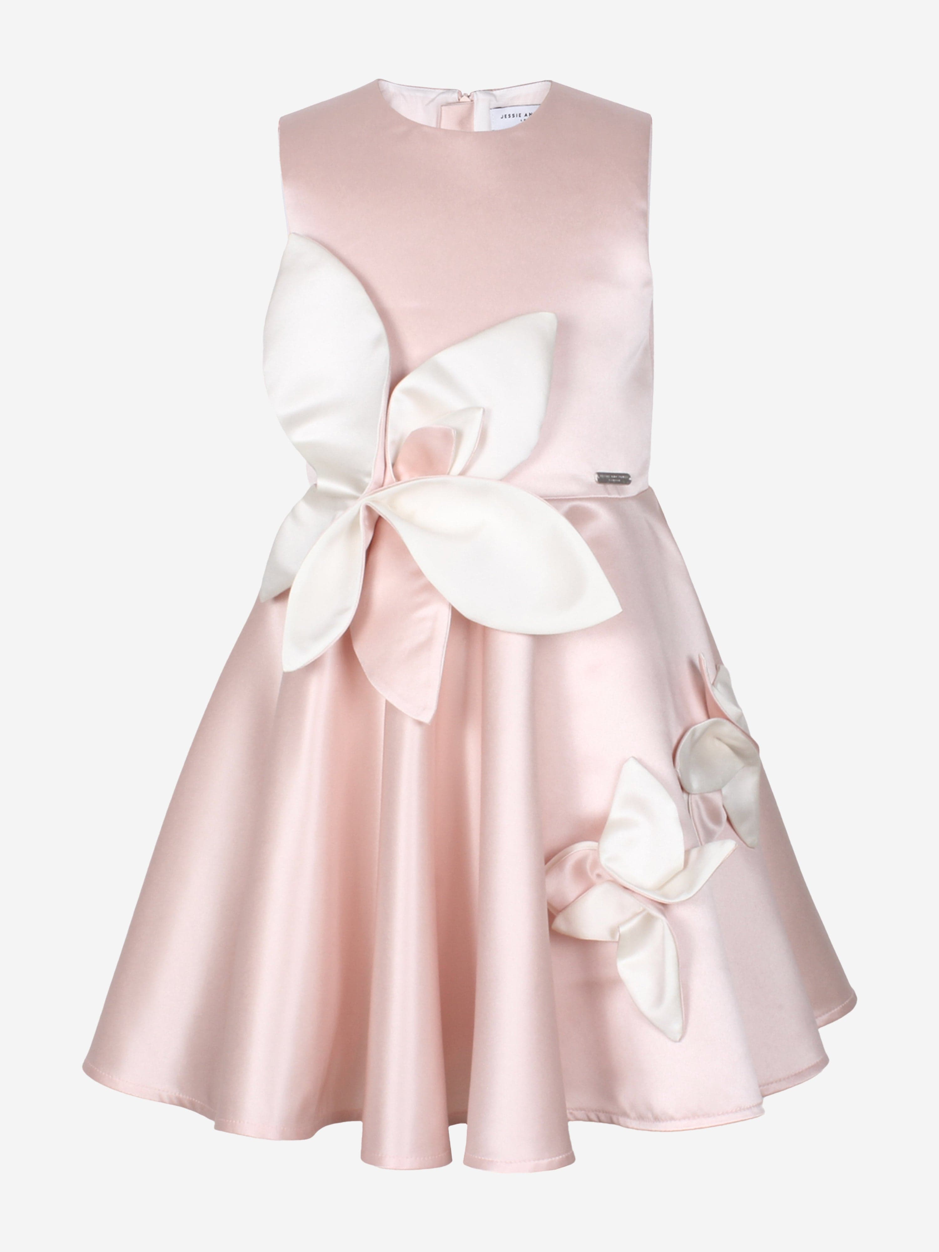 Jessie And James Girls Magnolia Sunset Satin Flower Dress in Pink Clearance Deals
