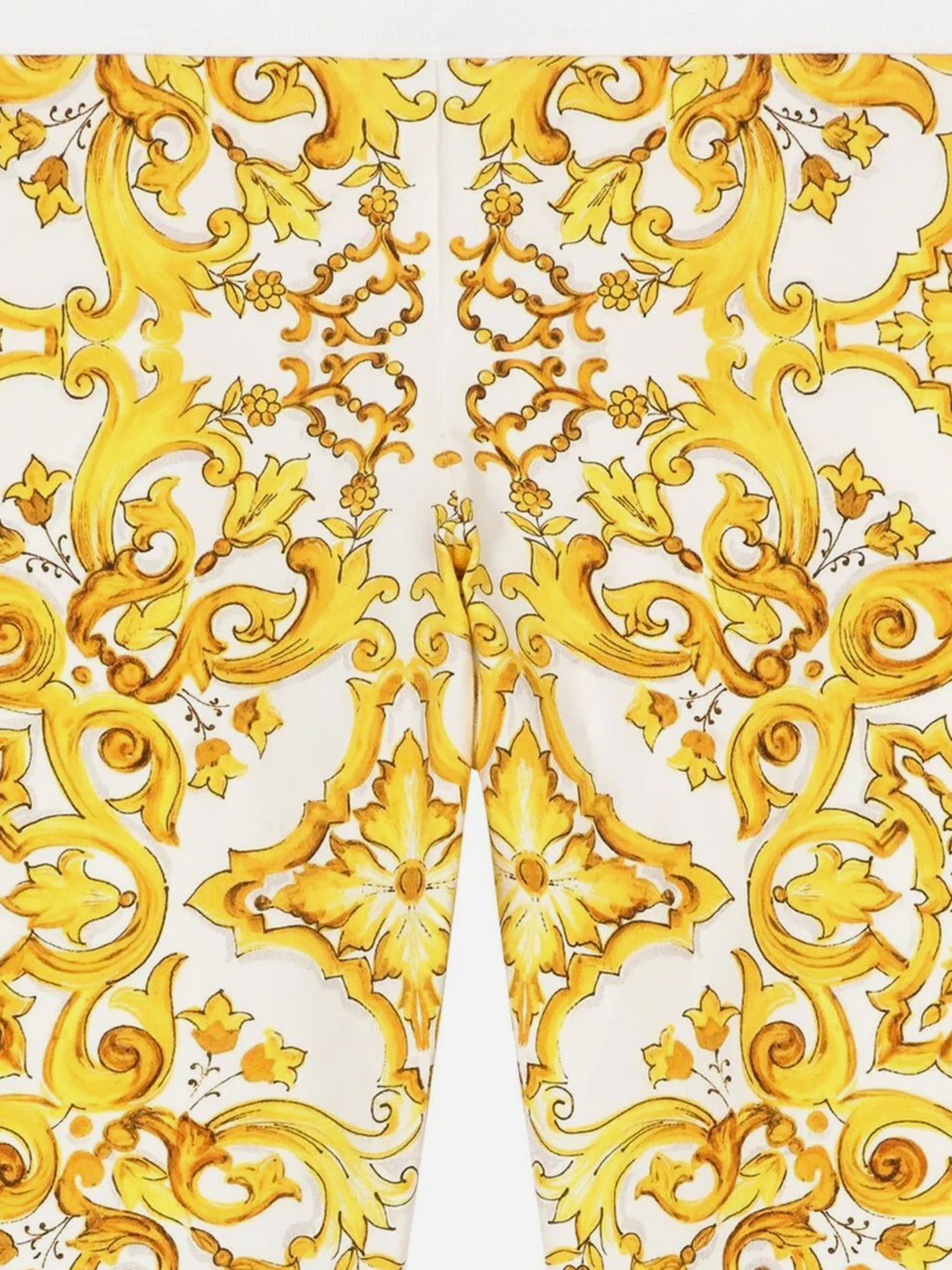 Dolce & Gabbana Girls Maiolica Print Leggings in Yellow Outlet New Arrival