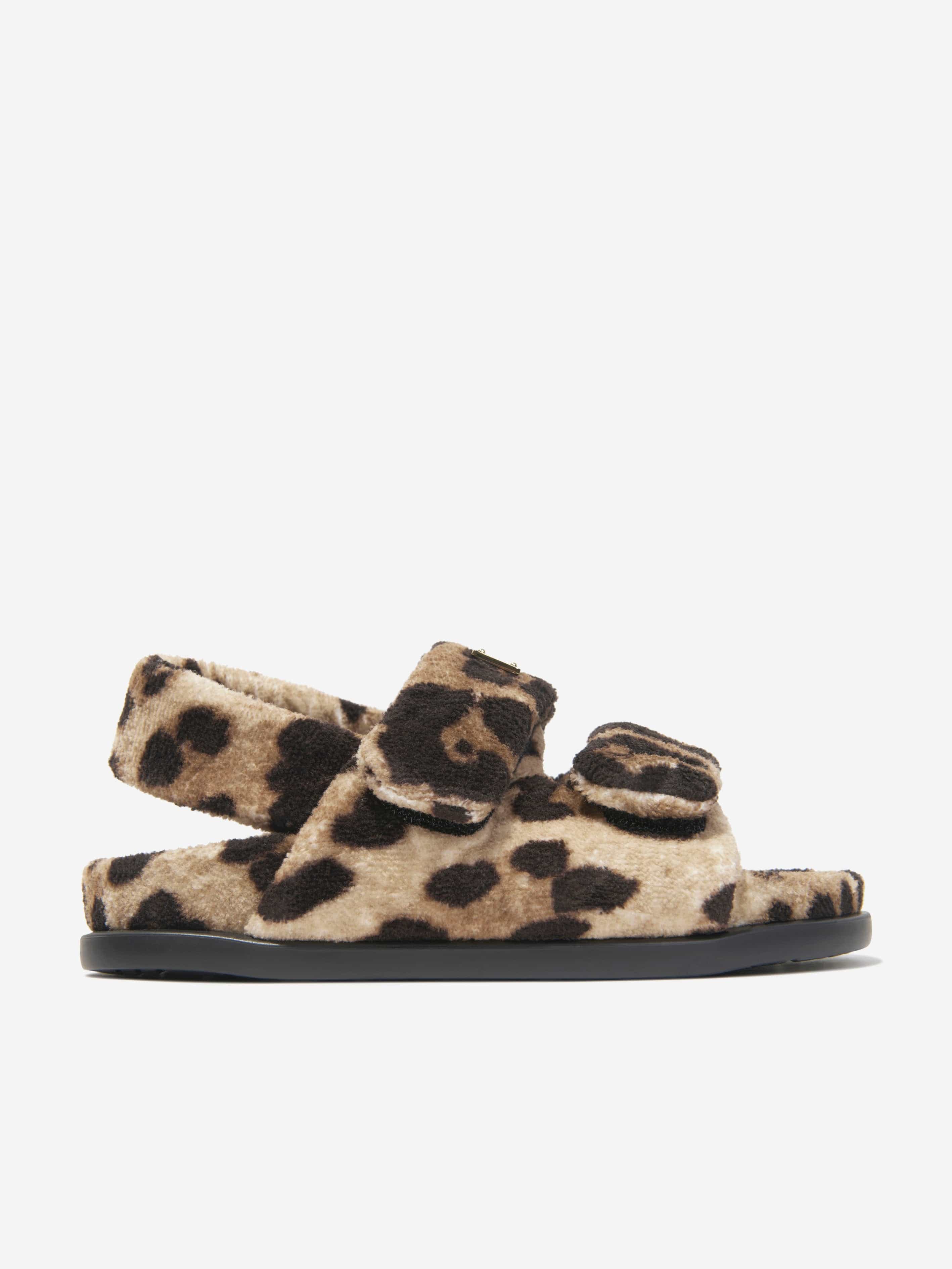 Dolce & Gabbana Girls Leopard Print Fluffy Sandals in Beige Cheap The Cheapest