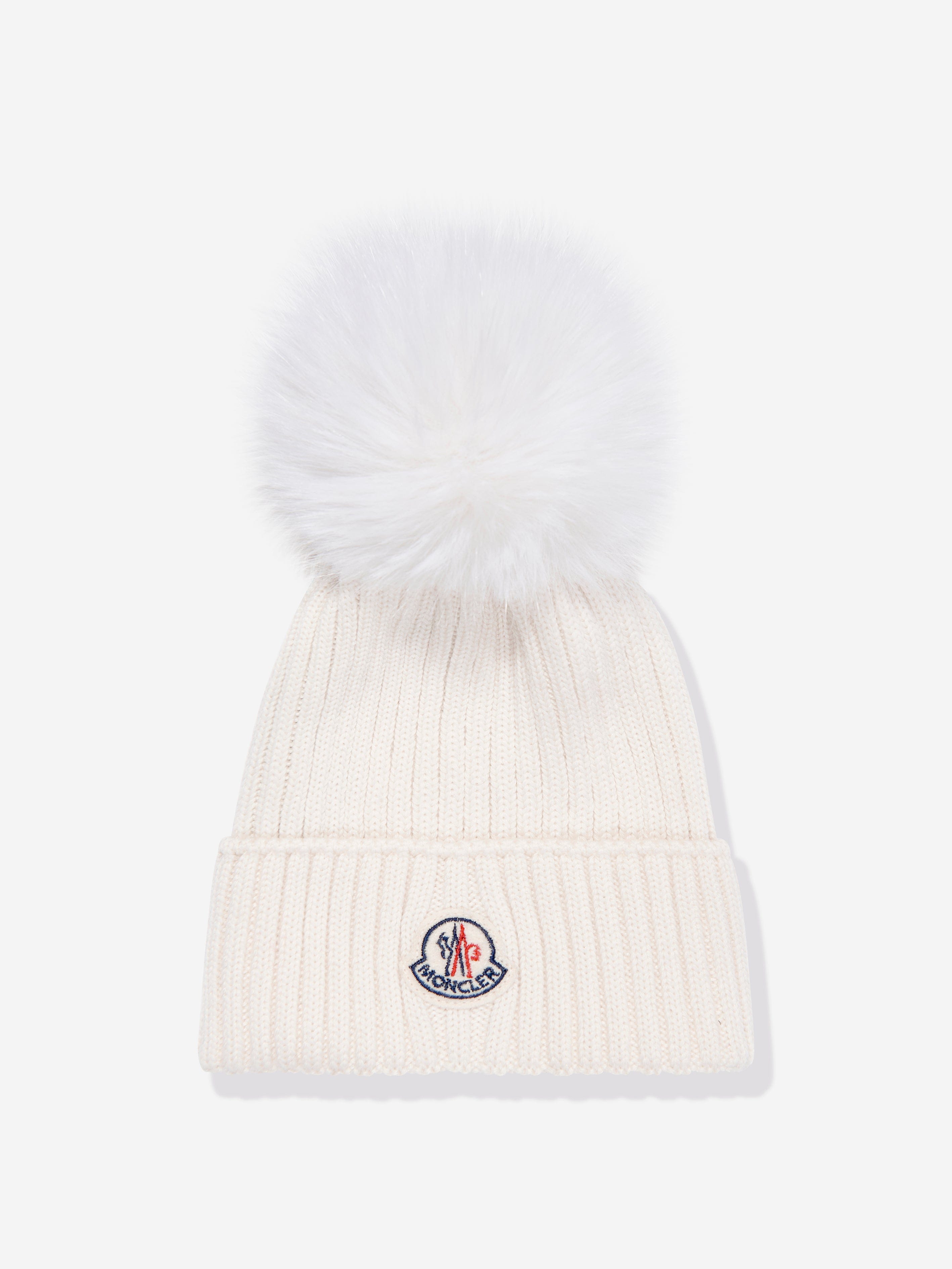 Moncler Enfant Girls Wool Pom Pom Hat in Ivory Extremely Cheap Pice