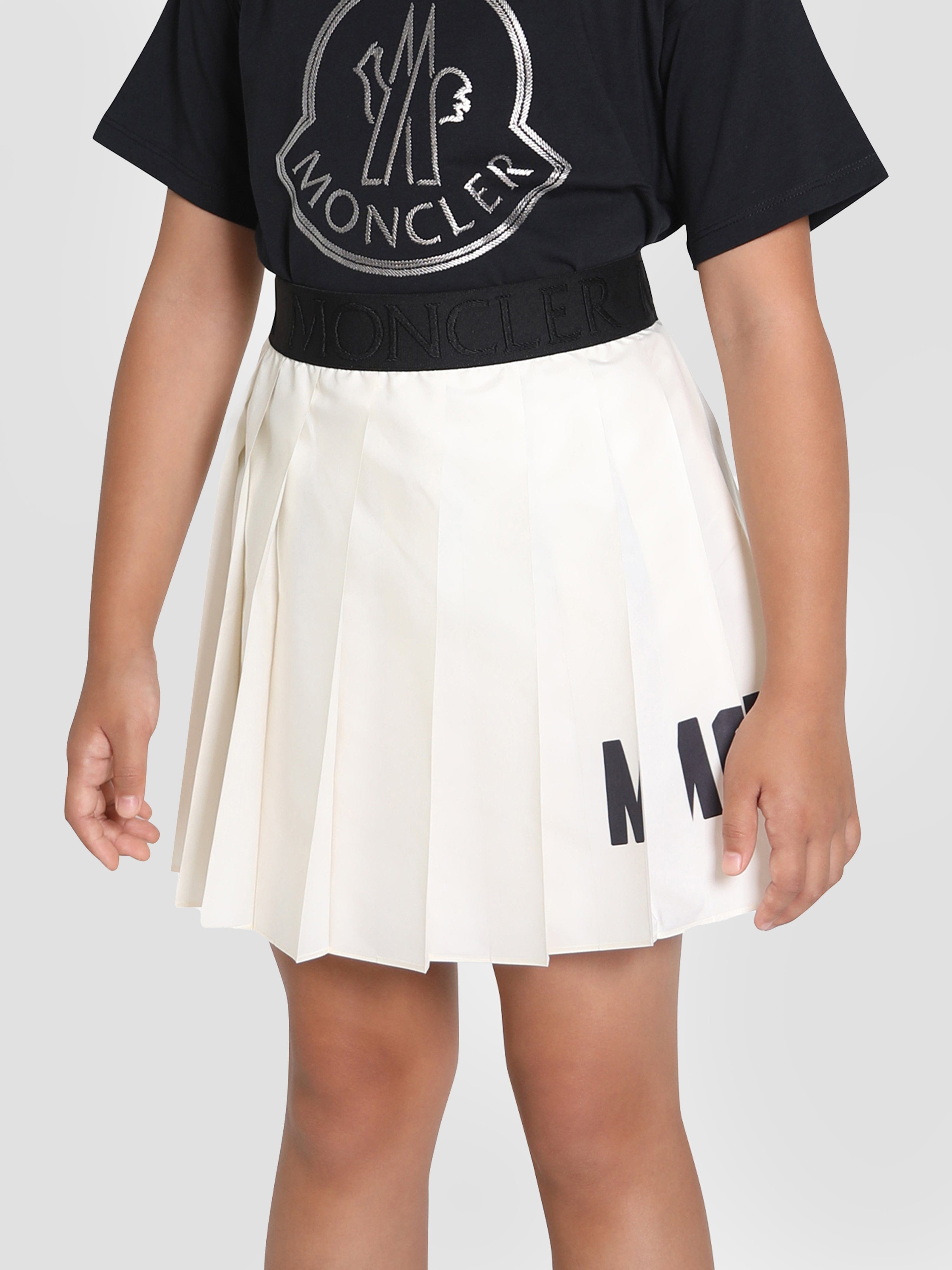 Moncler Enfant Girls Pleated Logo Skirt in Ivory Cheap Buy