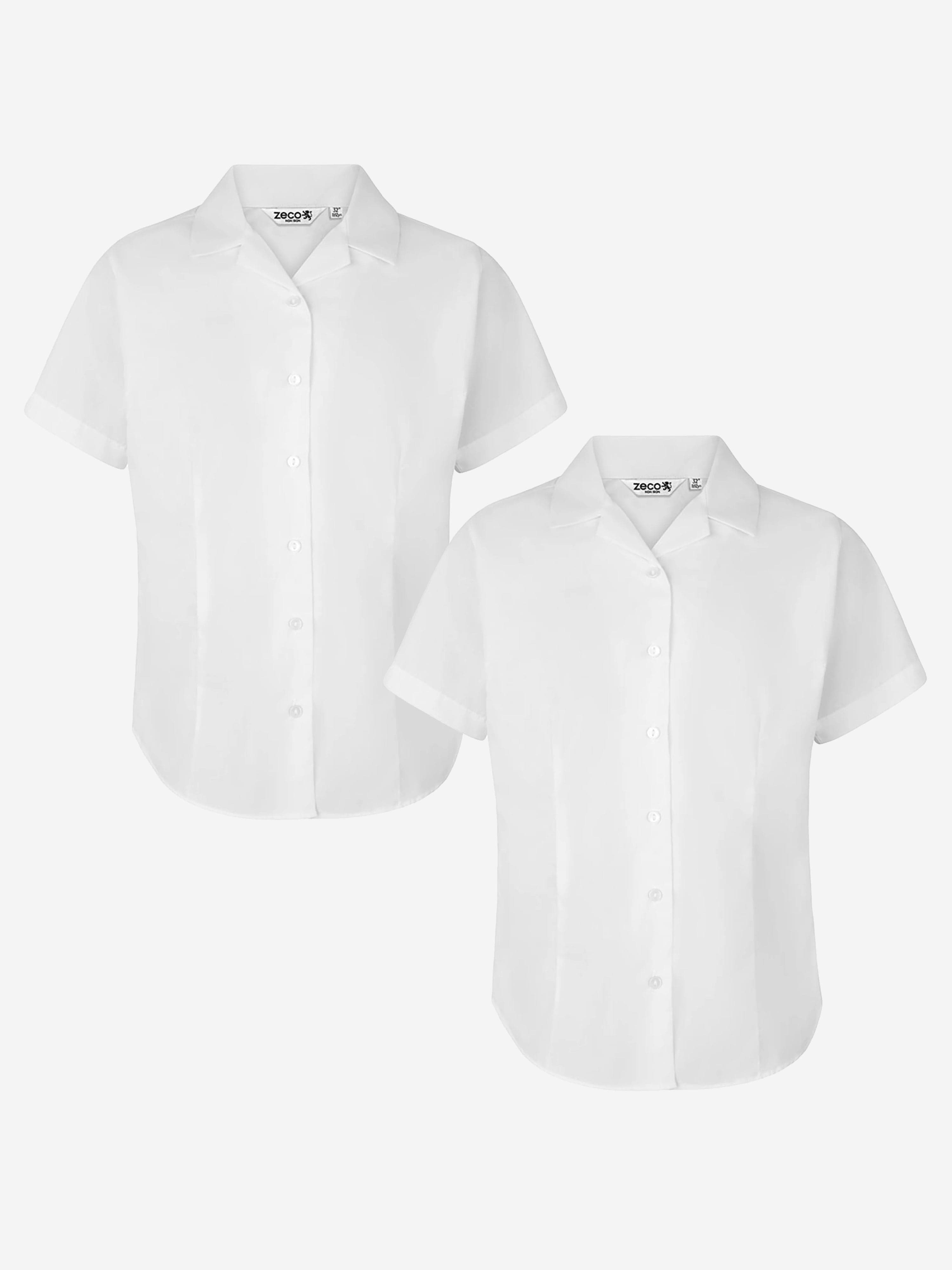 Zeco Girls School Fitted Short Sleeve Rever Collar Blouse Twin Pack in White Sale Good Selling