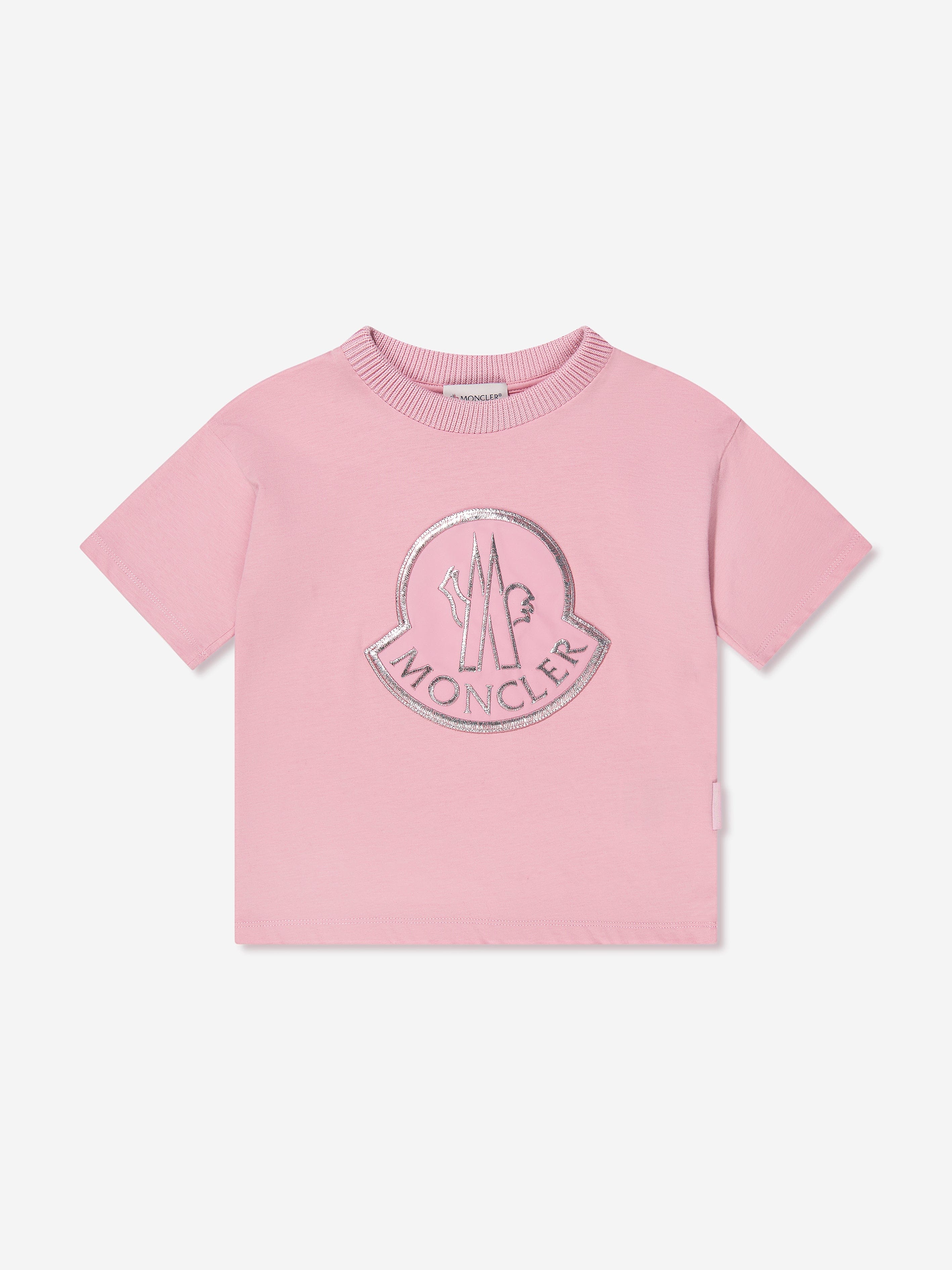 Moncler Enfant Girls Logo Print T-Shirt in Pink Clearance Pictures