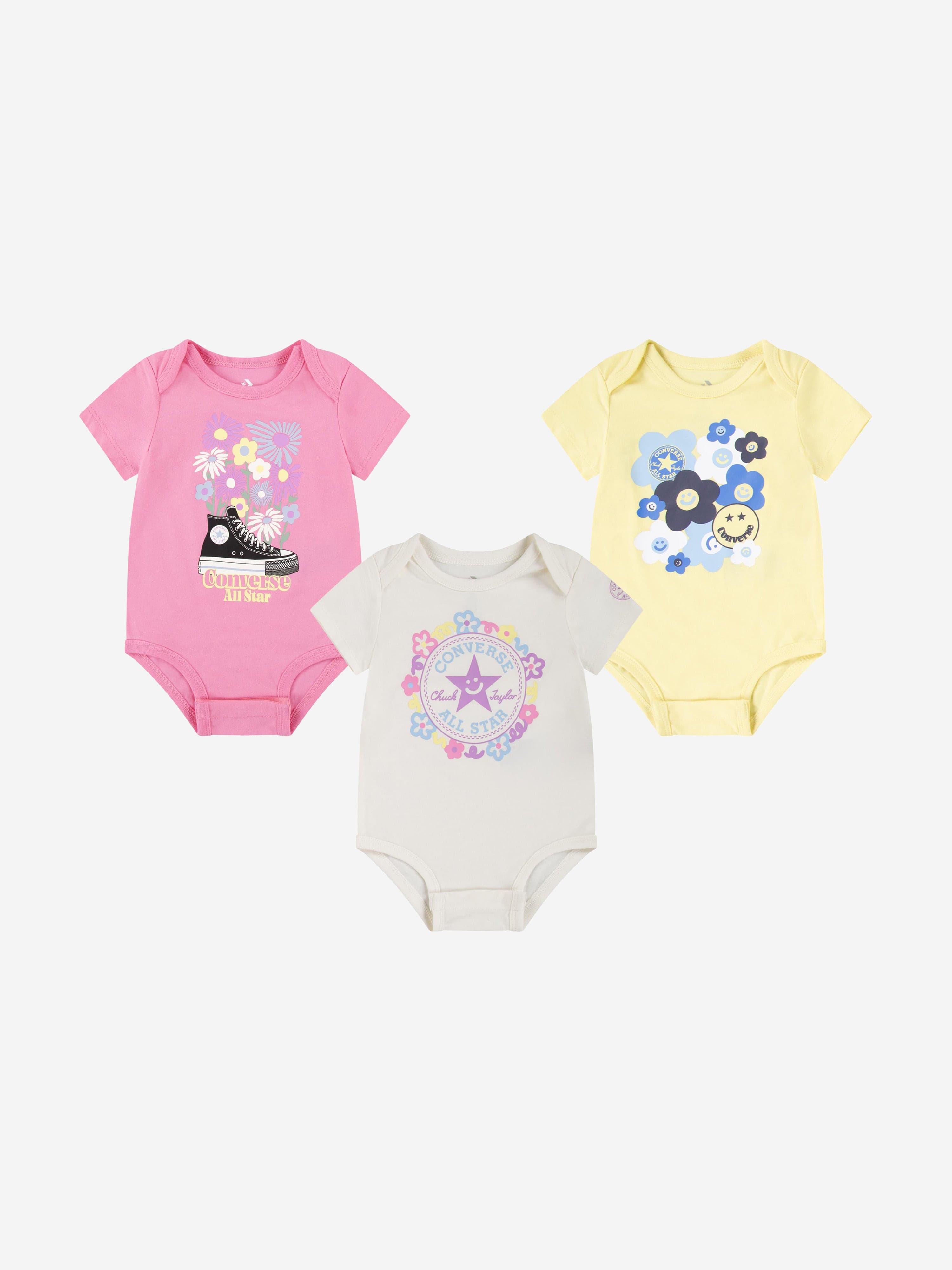 Converse Baby Girls 3 Pack Pattern Bodysuit Set in Multicolour Cheap Tumblr