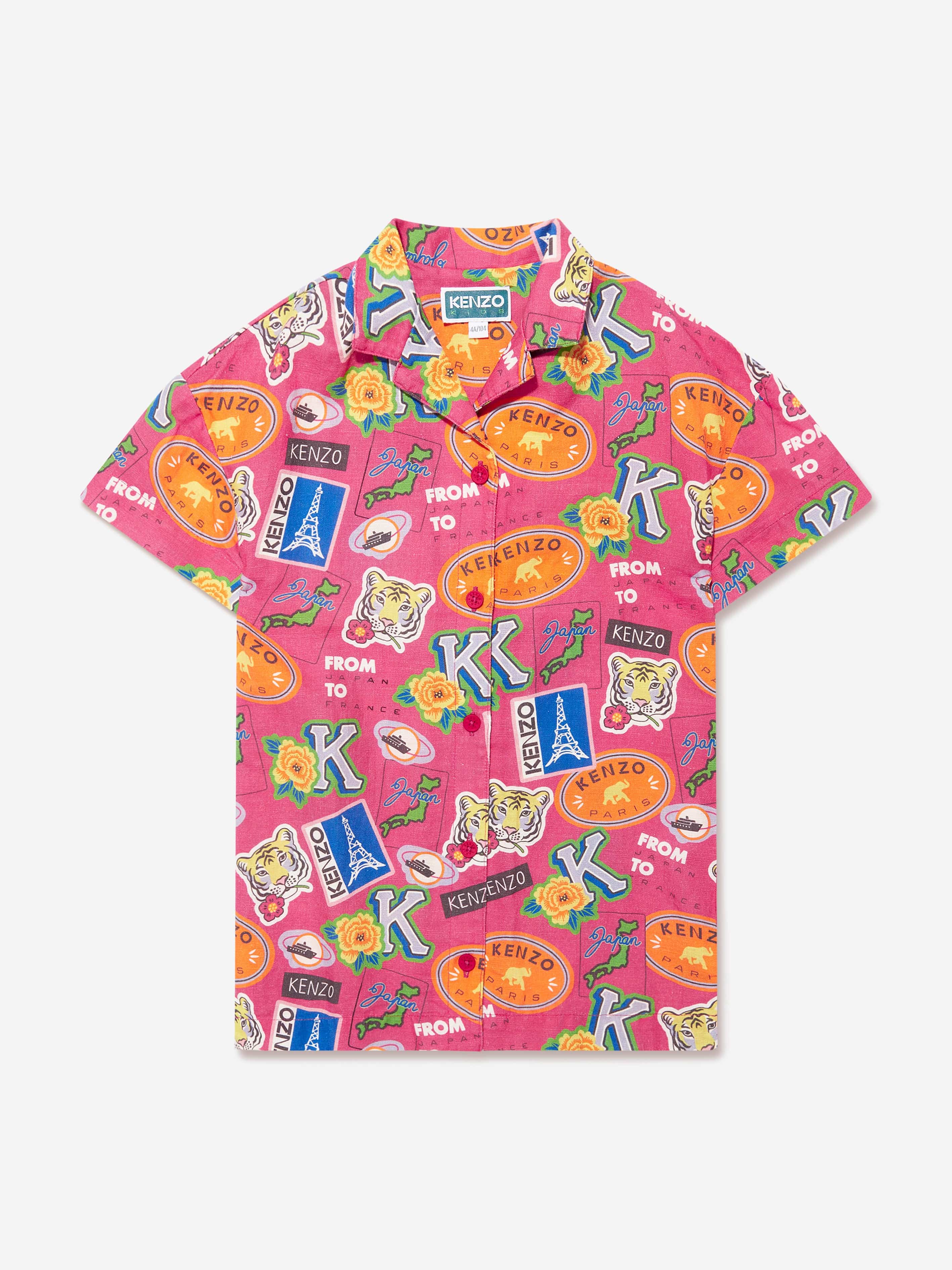 KENZO Girls Badge Print Shirt Dress in Pink Cheap