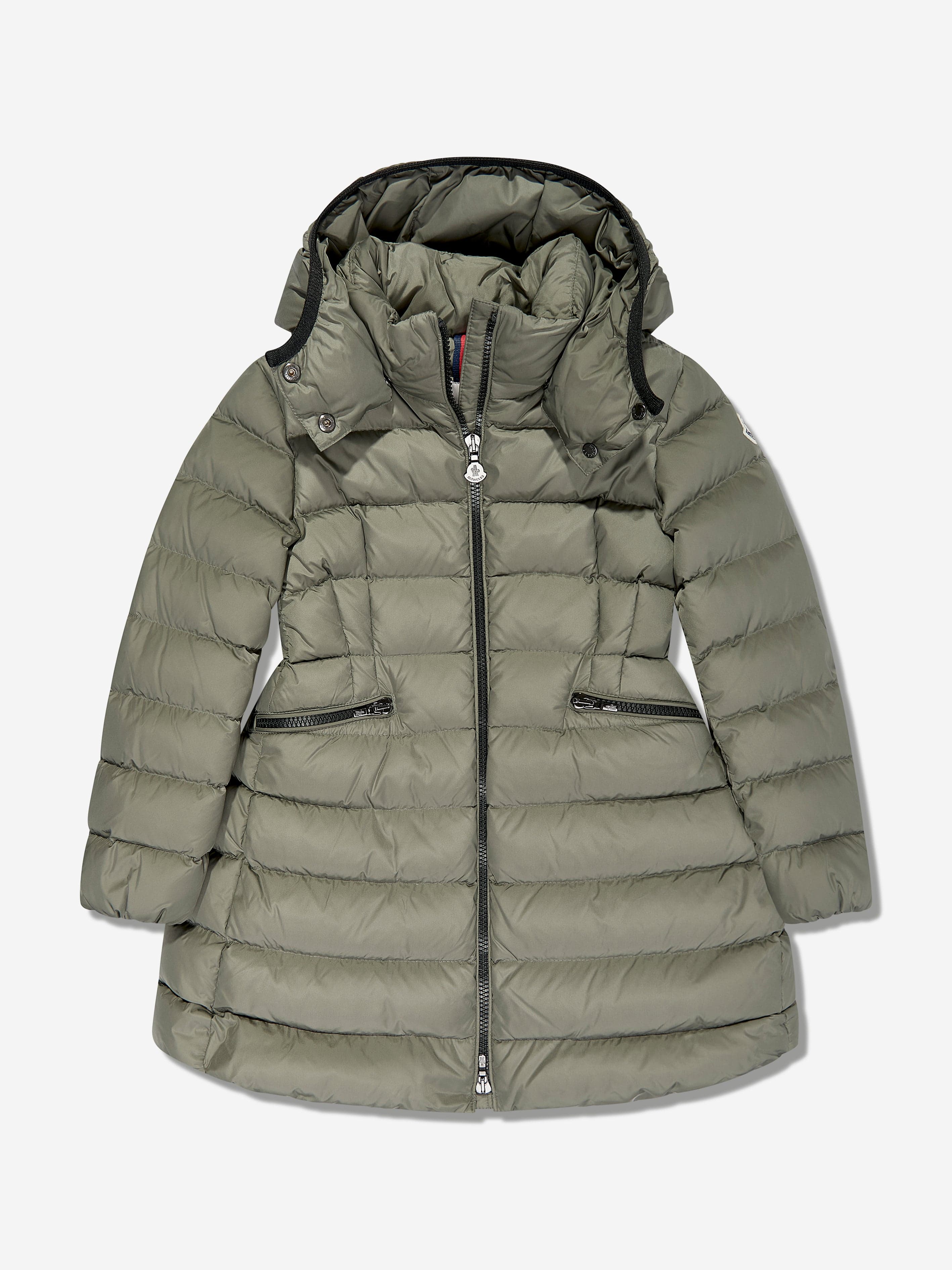 Moncler Enfant Girls Down Padded Charpal Long Coat in Green Buy Cheap Visit New
