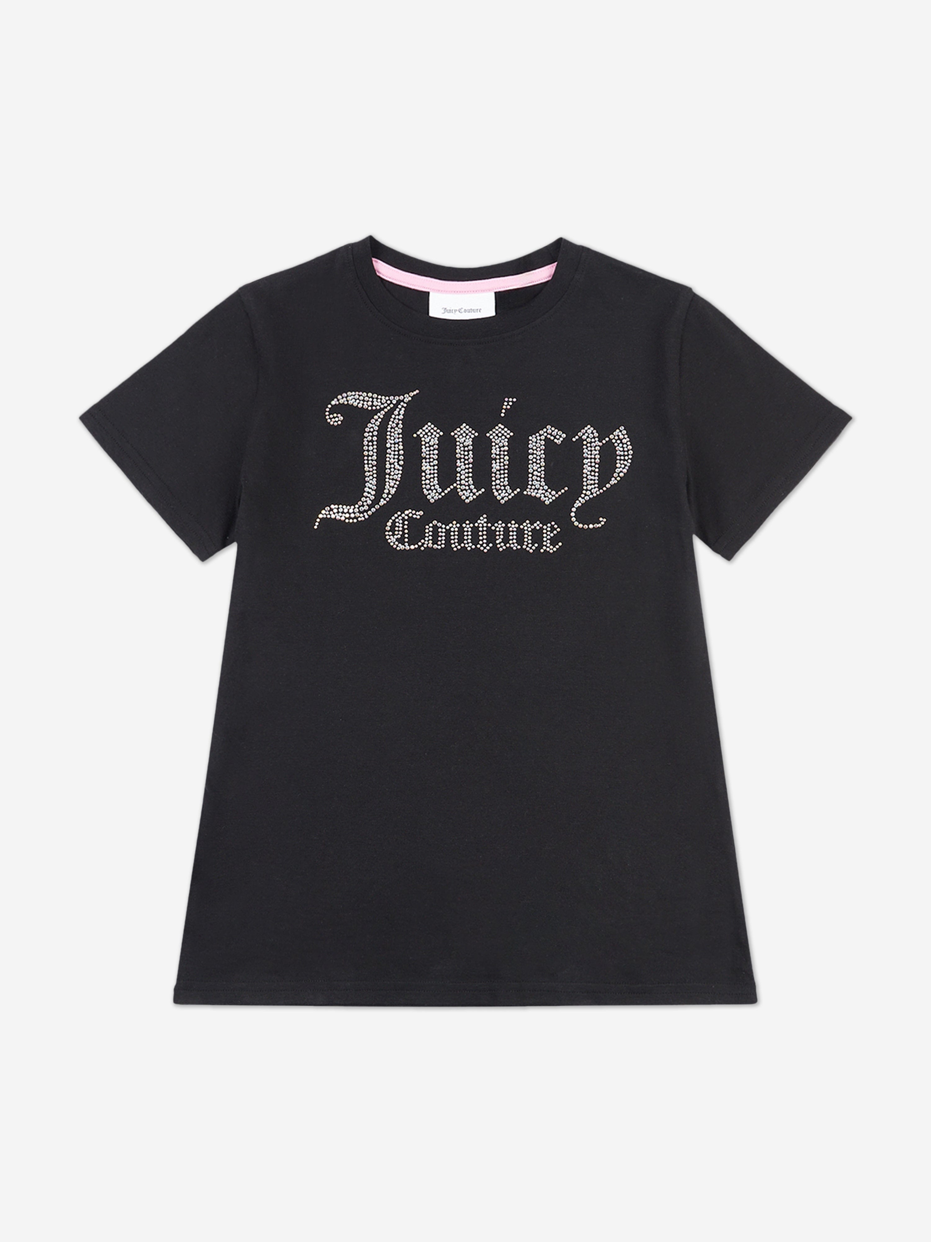 Juicy Couture Girls Diamante Logo Fitted T-Shirt in Black Free Shipping Shop For
