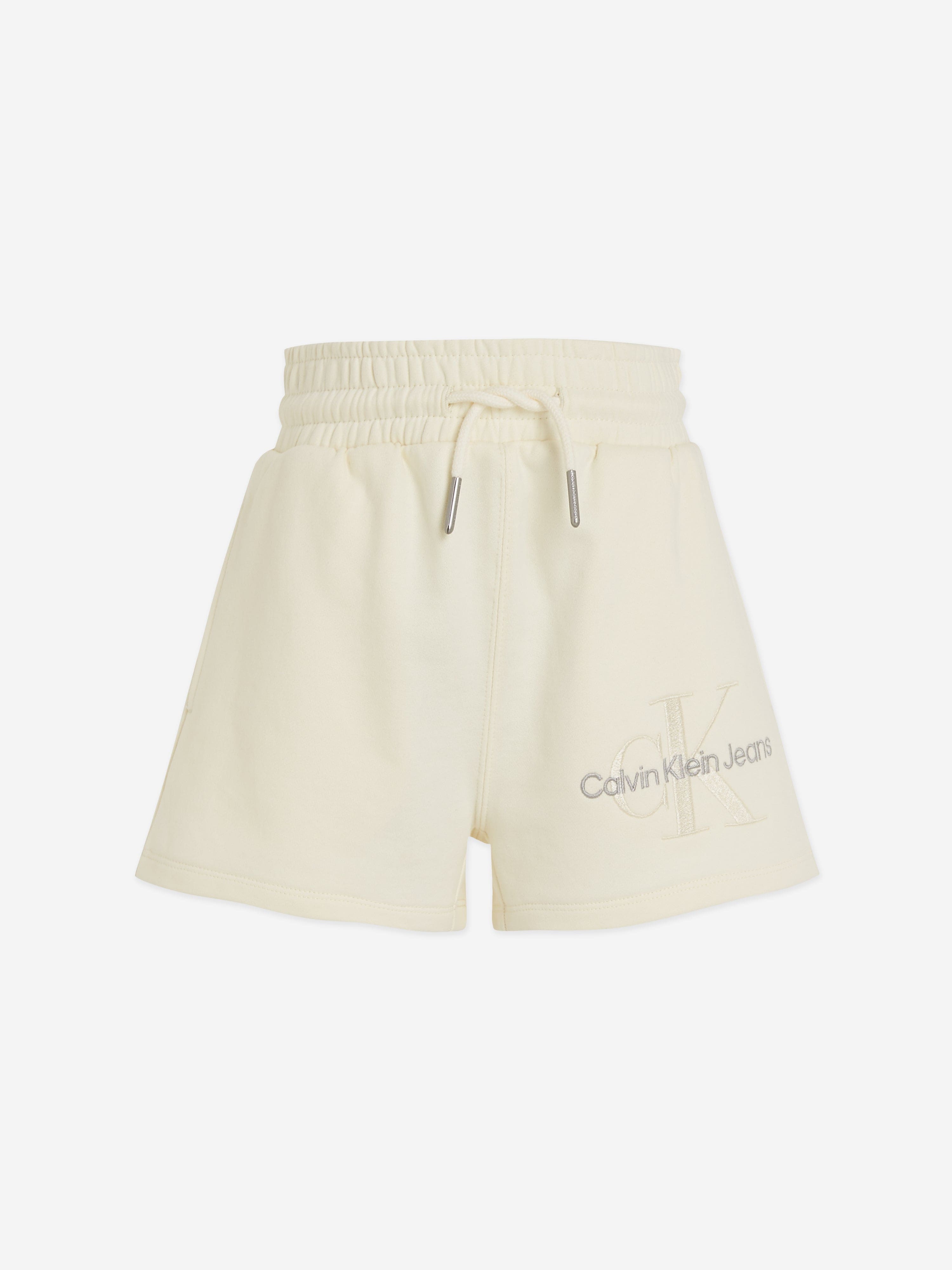 Calvin Klein Girls Monogram Embroidered Shorts in Beige Nicekicks Online
