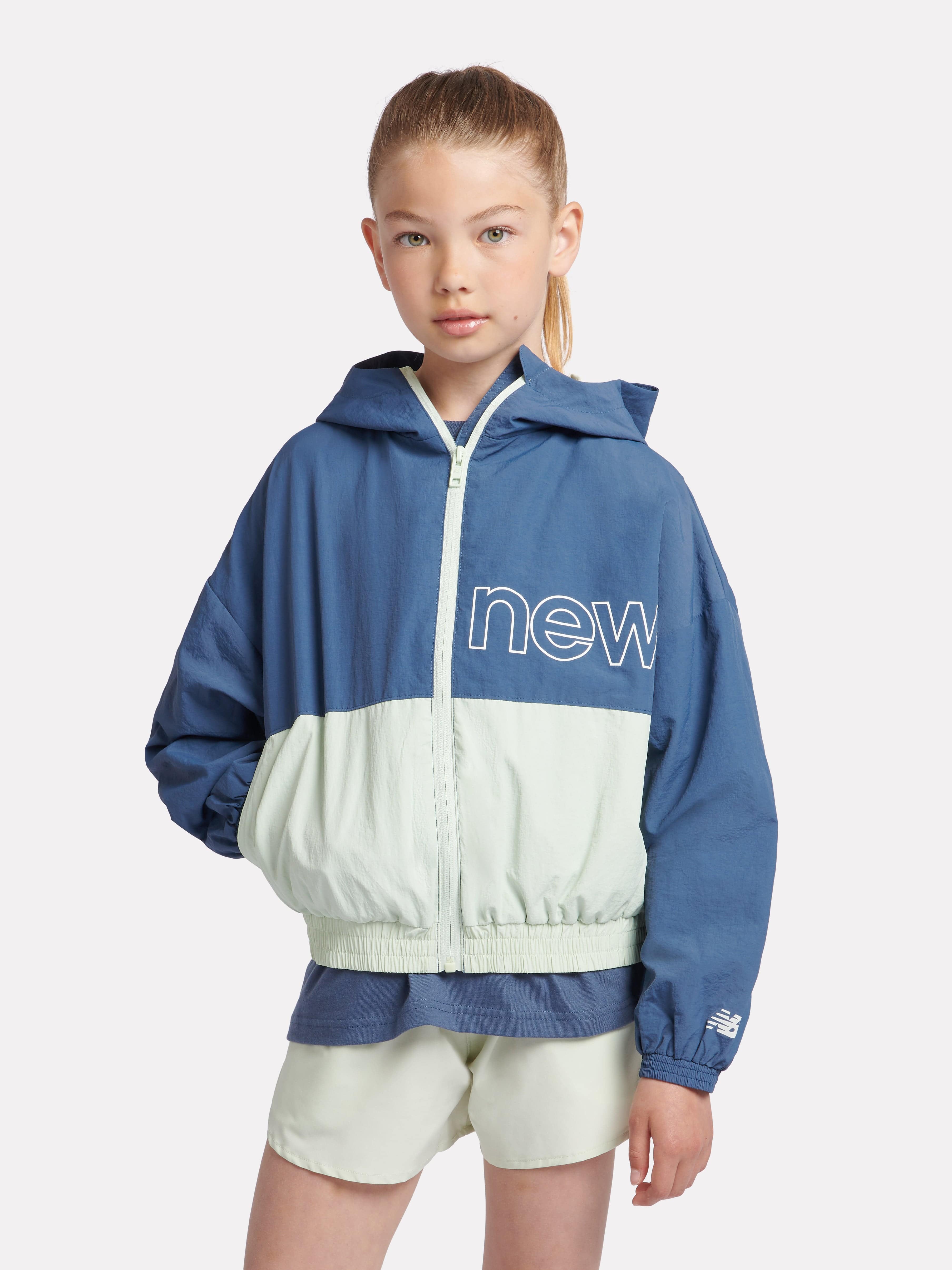 New Balance Girls Athletics Mesh Lined Windbreaker in Blue Official Site