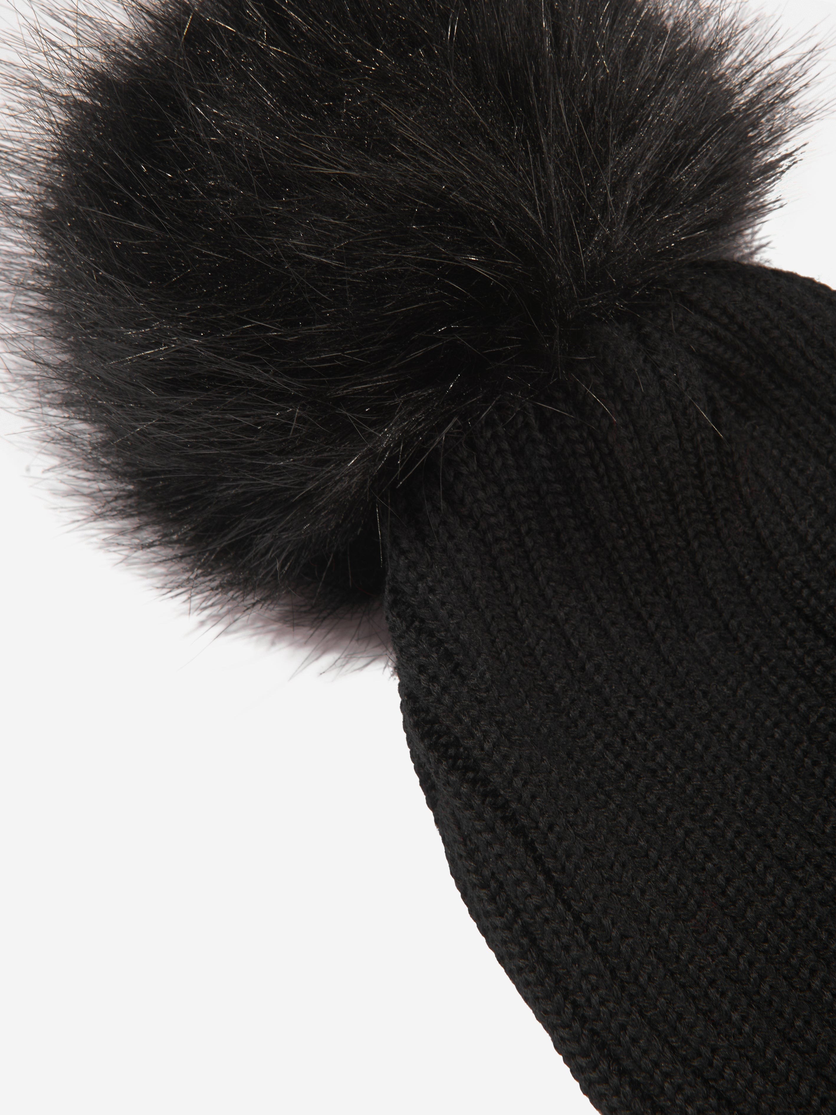 Moncler Enfant Girls Logo Pom Pom Hat in Black Fast Delivery For Sale