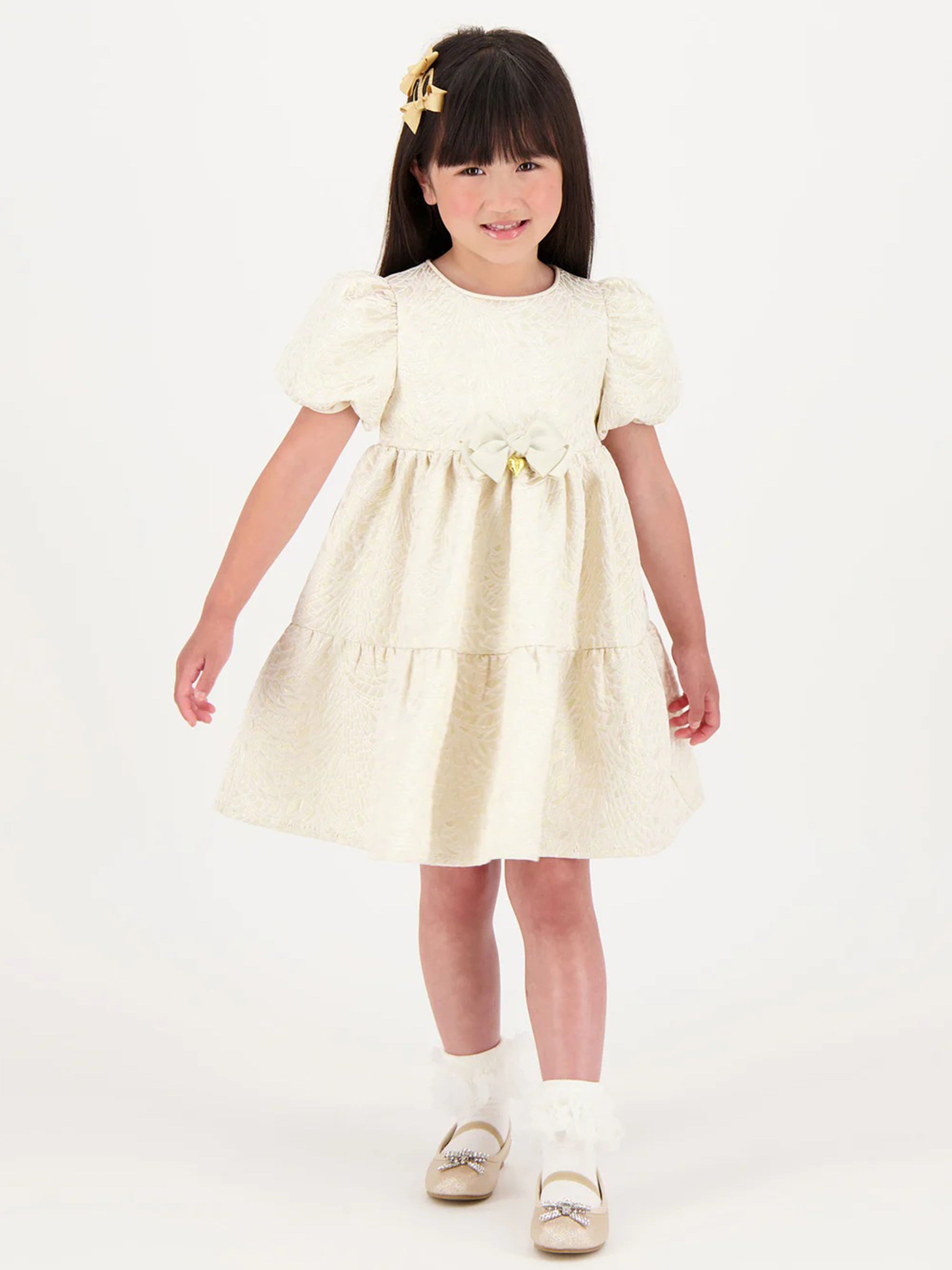 Angels Face Girls Jordan Deco Jacquard Tiered Dress in Gold Outlet Official