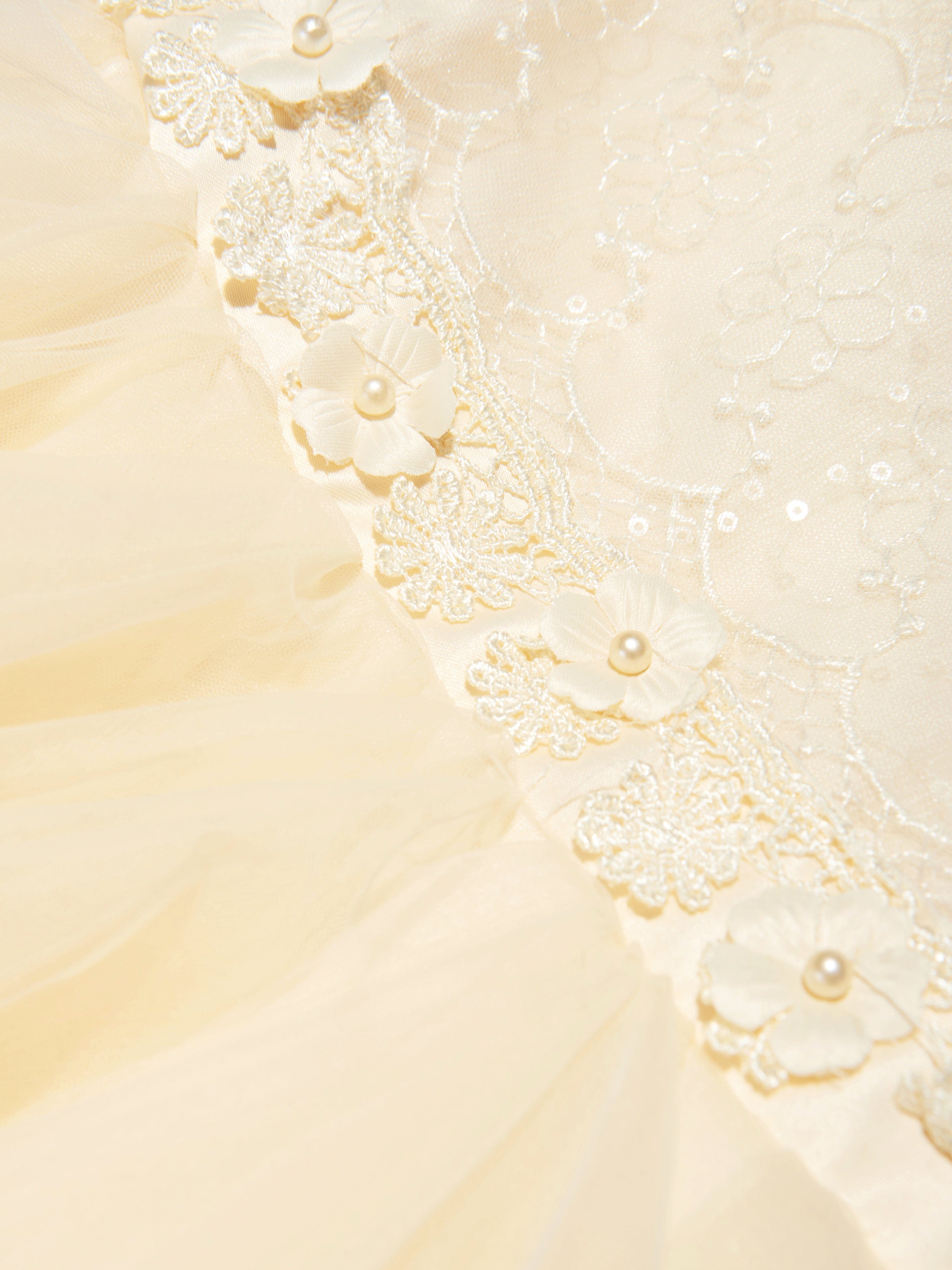 iAMe Girls Tulle Tiered Dress in Cream Big Sale Sale Online