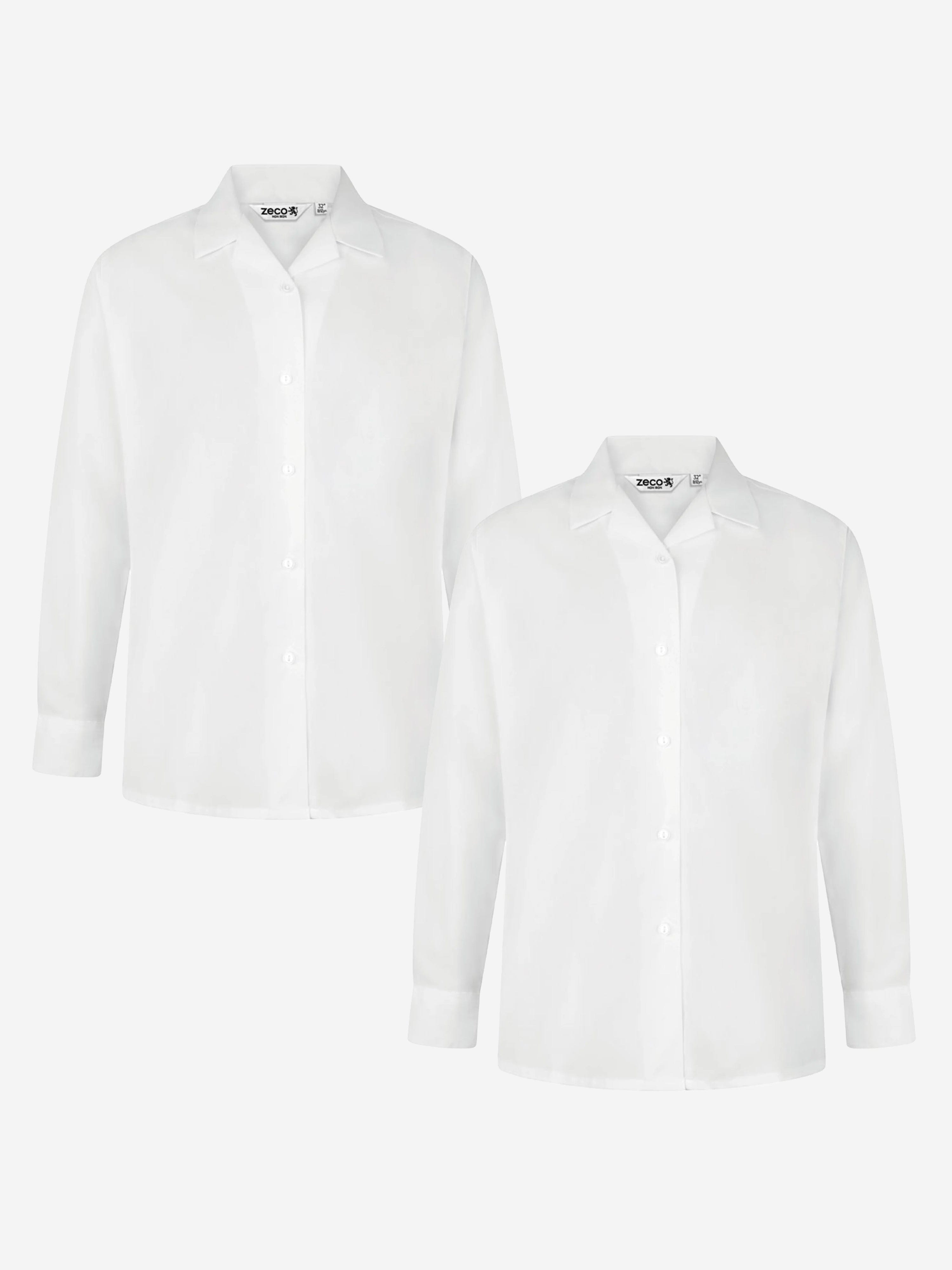 Zeco Girls School Long Sleeve Revere Collar Blouse Twin Pack in White Sale Real