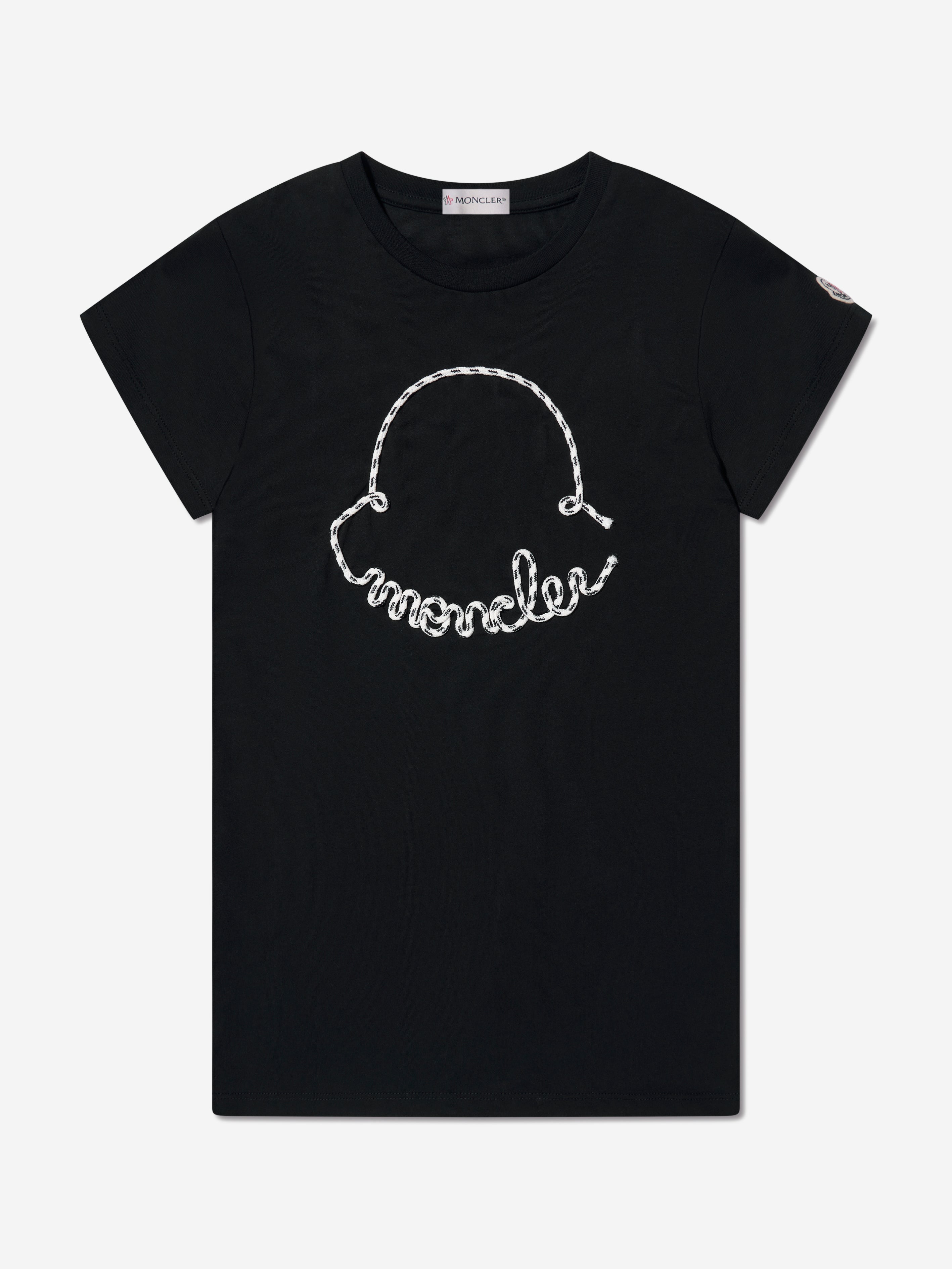 Moncler Enfant Girls Logo T-Shirt Dress in Black Outlet Top Quality