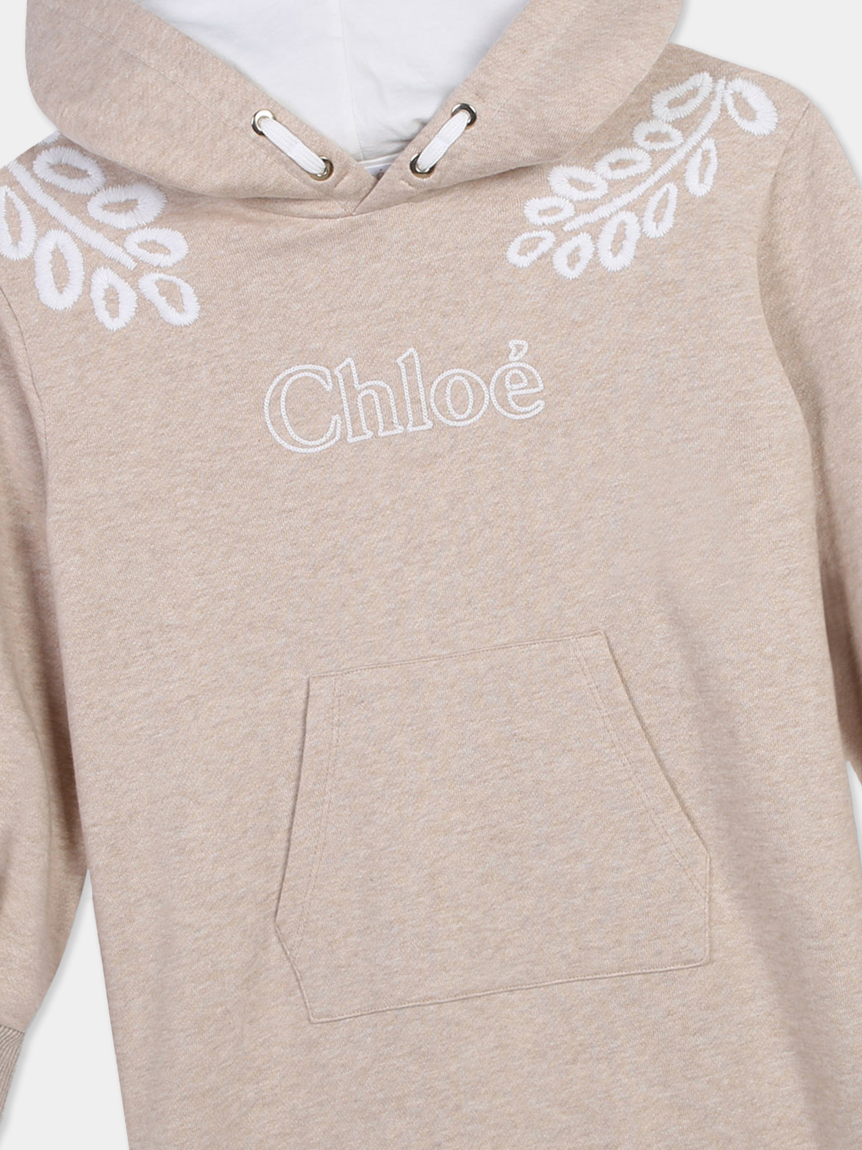 Chlo¨¦ Girls Embroidered Hooded Sweater Dress in Beige Buy Cheap Pices