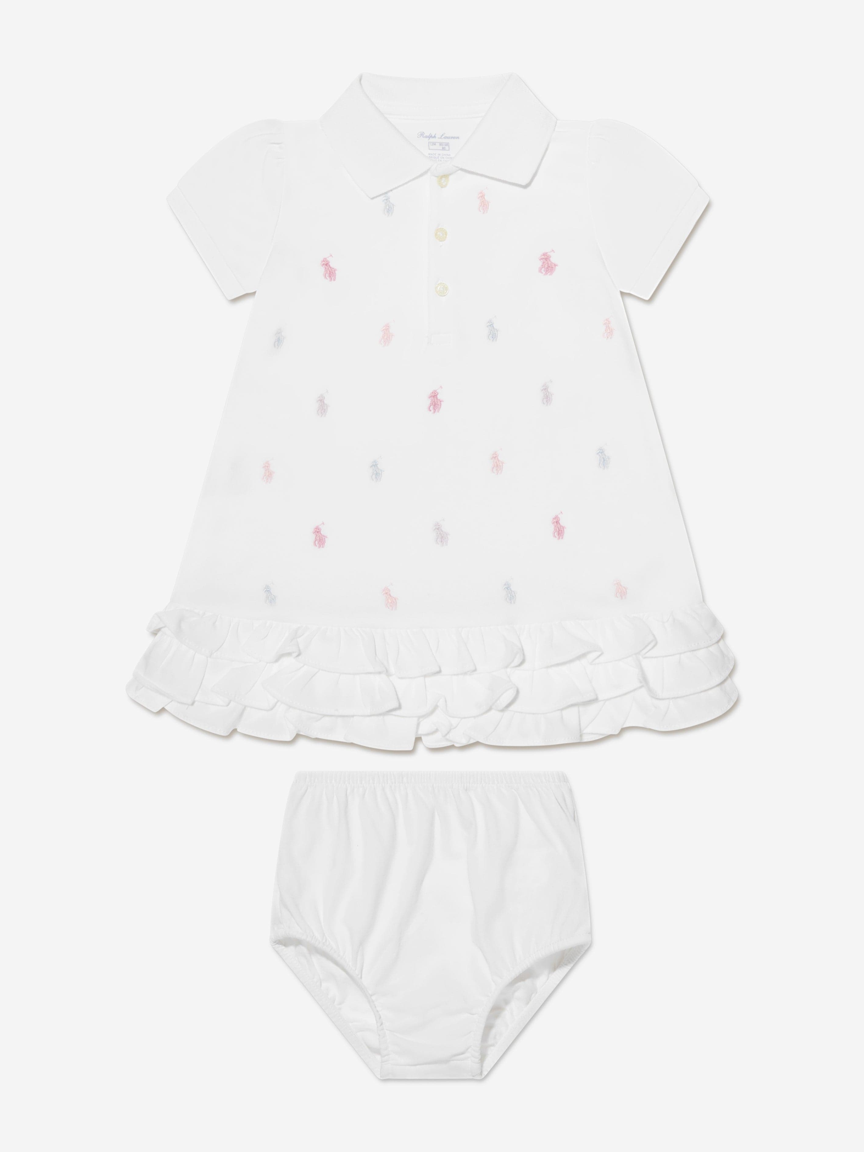 Ralph Lauren Baby Girls Schiffli Polo Dress in White Huge Surprise